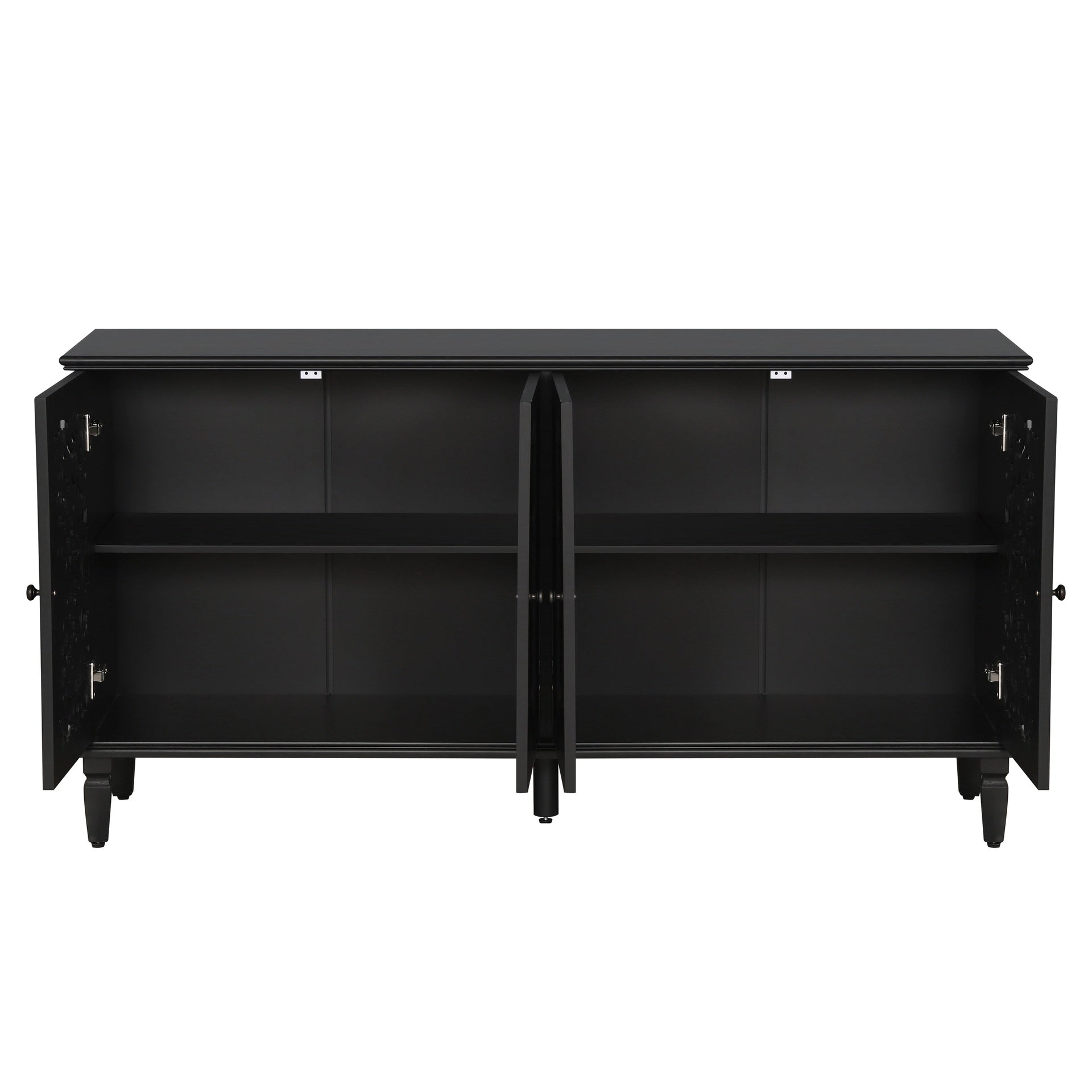 60" Antique Buffet Cabinet with Floral Carvings with Solid Wood Legs&Antique Brass Handles&Adjustable Shelves, TV Stand for 65''+ TV, Sideboard for Living Room,Dining Room (Black)