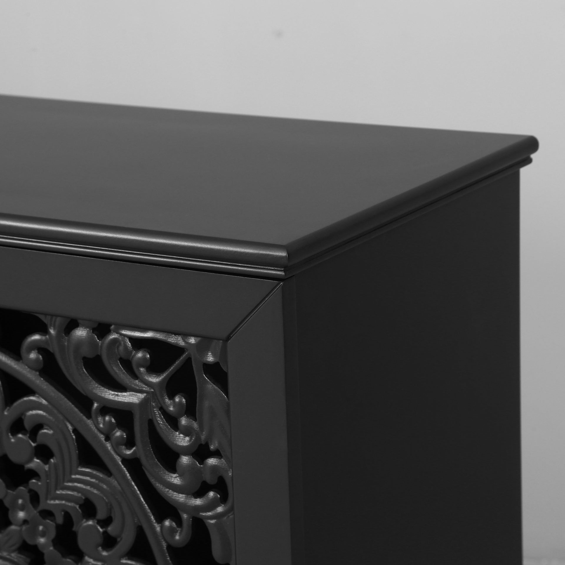 60" Antique Buffet Cabinet with Floral Carvings with Solid Wood Legs&Antique Brass Handles&Adjustable Shelves, TV Stand for 65''+ TV, Sideboard for Living Room,Dining Room (Black)
