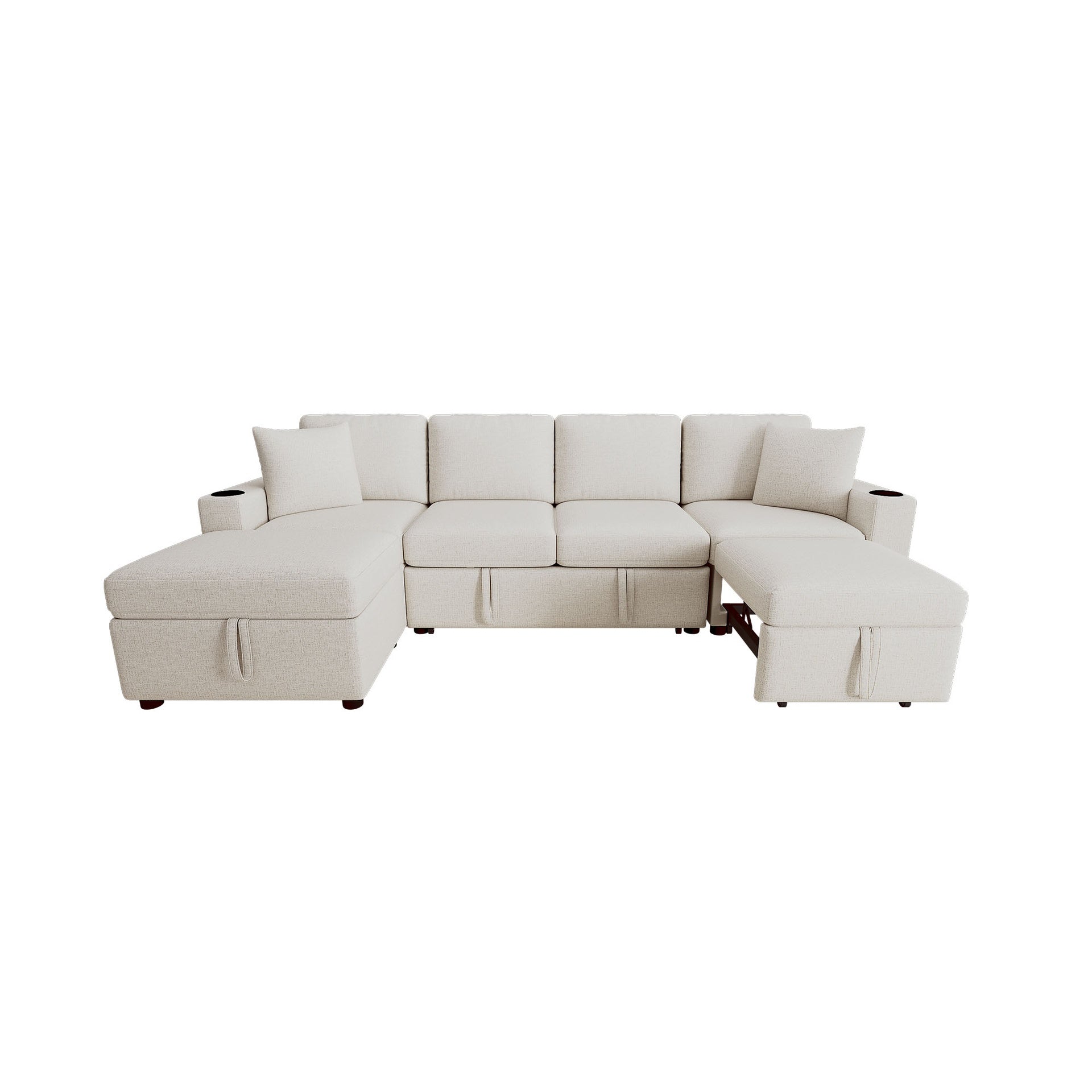 109.1" Sectional Sofa Convertible Pull-out Sofa Bed L-shaped Sofa U-shaped Sofa with a Movable Storage Ottoman for Living Room, Beige