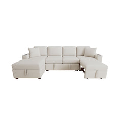 109.1" Sectional Sofa Convertible Pull-out Sofa Bed L-shaped Sofa U-shaped Sofa with a Movable Storage Ottoman for Living Room, Beige