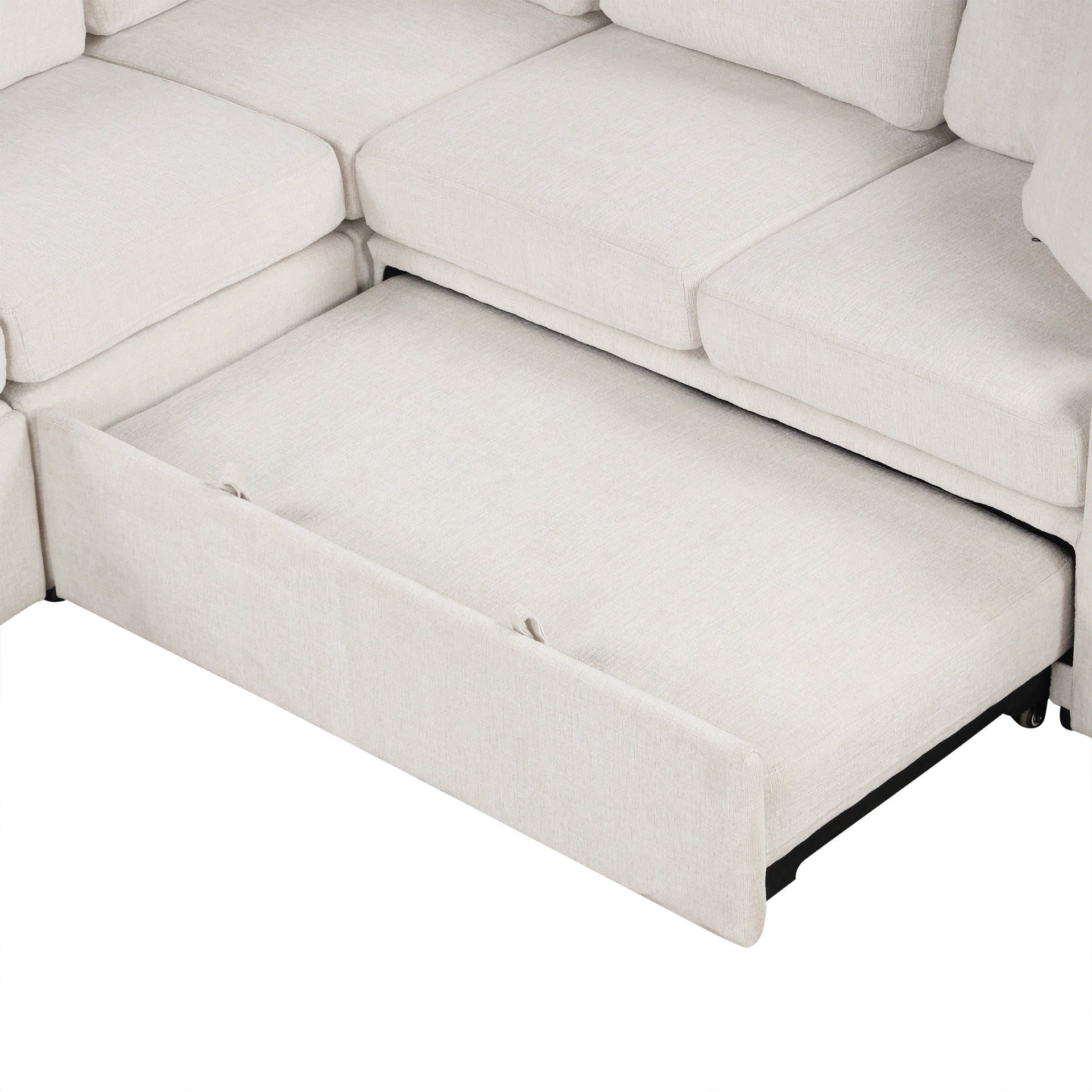109.1" Sectional Sofa Convertible Pull-out Sofa Bed L-shaped Sofa U-shaped Sofa with a Movable Storage Ottoman for Living Room, Beige