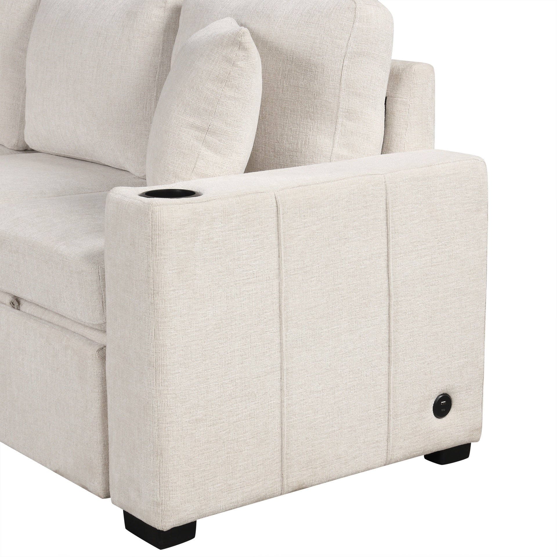 109.1" Sectional Sofa Convertible Pull-out Sofa Bed L-shaped Sofa U-shaped Sofa with a Movable Storage Ottoman for Living Room, Beige