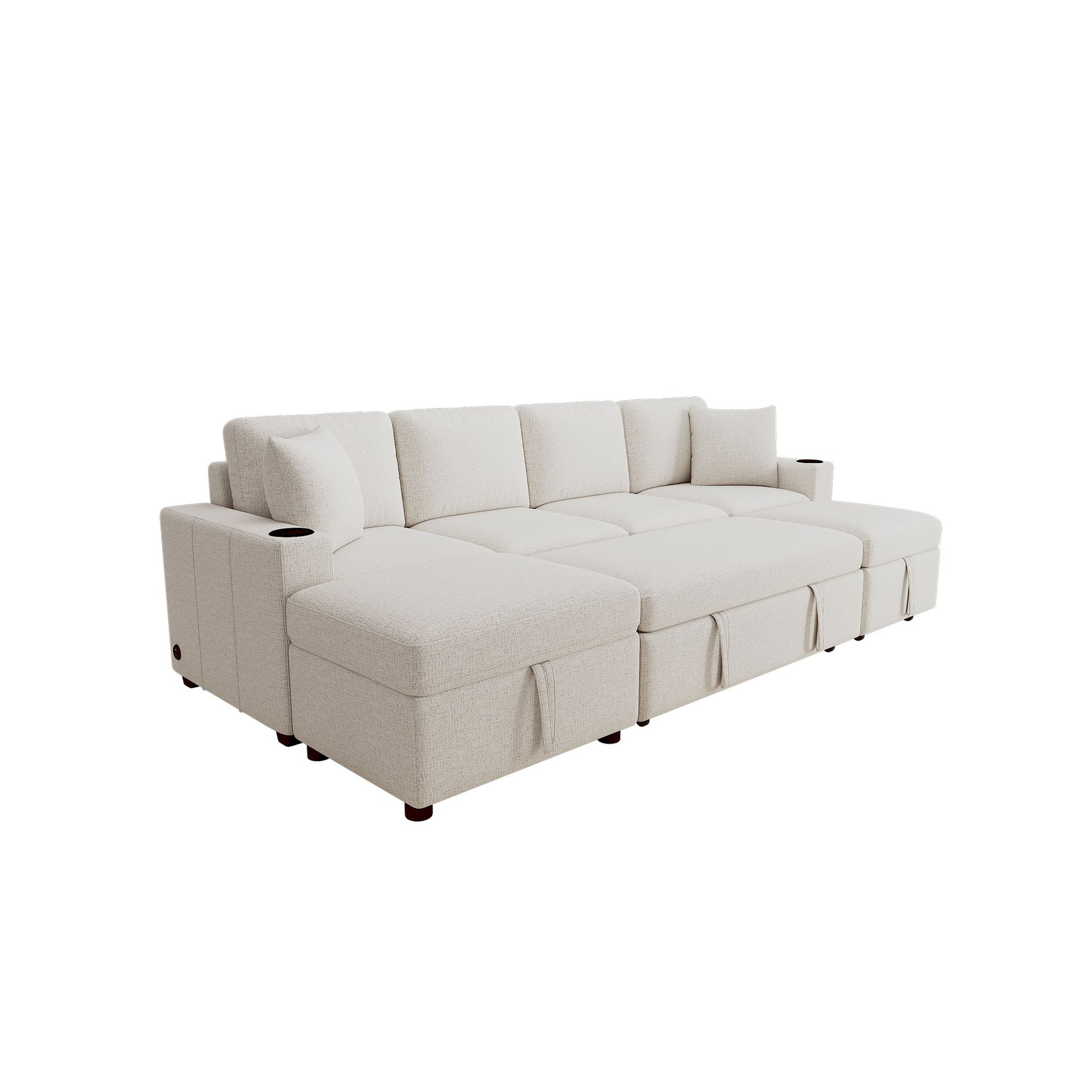 109.1" Sectional Sofa Convertible Pull-out Sofa Bed L-shaped Sofa U-shaped Sofa with a Movable Storage Ottoman for Living Room, Beige