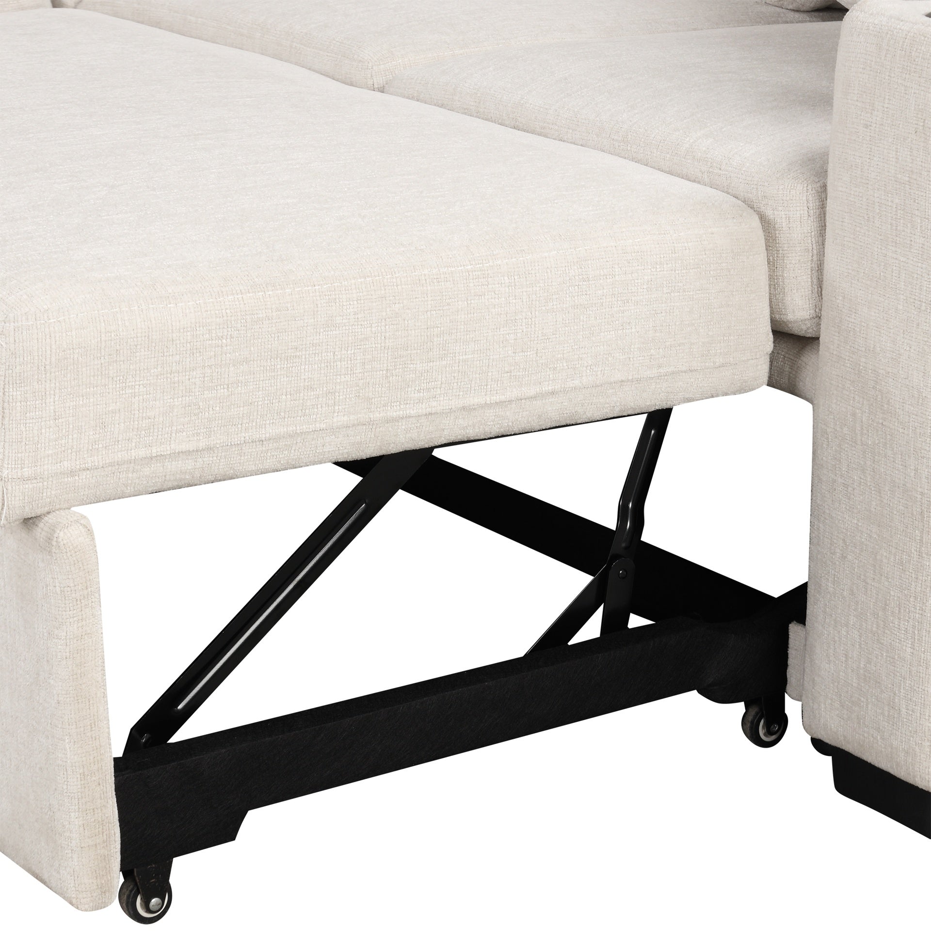 109.1" Sectional Sofa Convertible Pull-out Sofa Bed L-shaped Sofa U-shaped Sofa with a Movable Storage Ottoman for Living Room, Beige