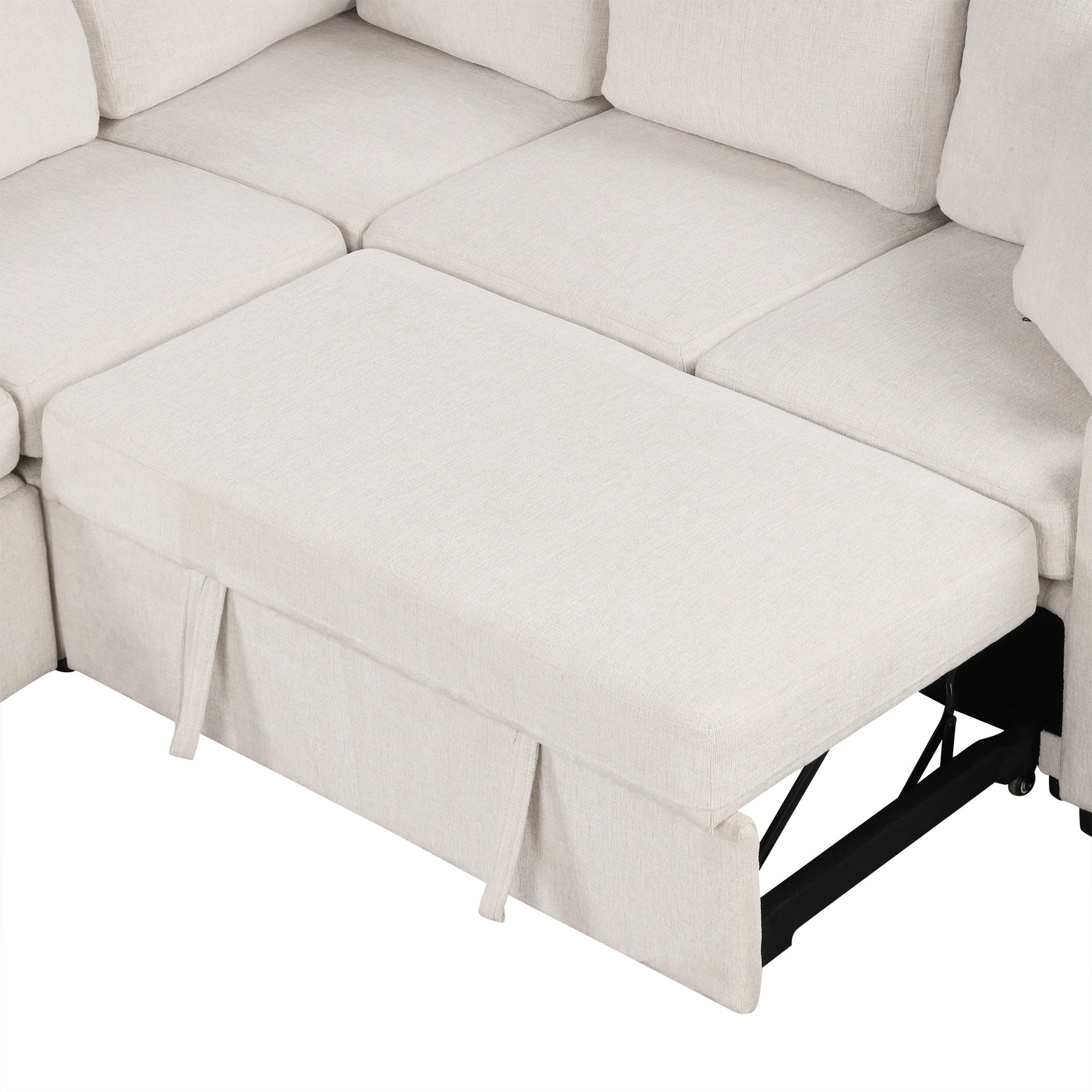 109.1" Sectional Sofa Convertible Pull-out Sofa Bed L-shaped Sofa U-shaped Sofa with a Movable Storage Ottoman for Living Room, Beige