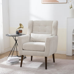 Modern Accent Chair Upholstered Foam Filled Living Room Chairs Comfy Reading Chair Mid Century Modern Chair with Chenille Fabric Lounge Arm Chairs Armchair for Living Room Bedroom (Beige)