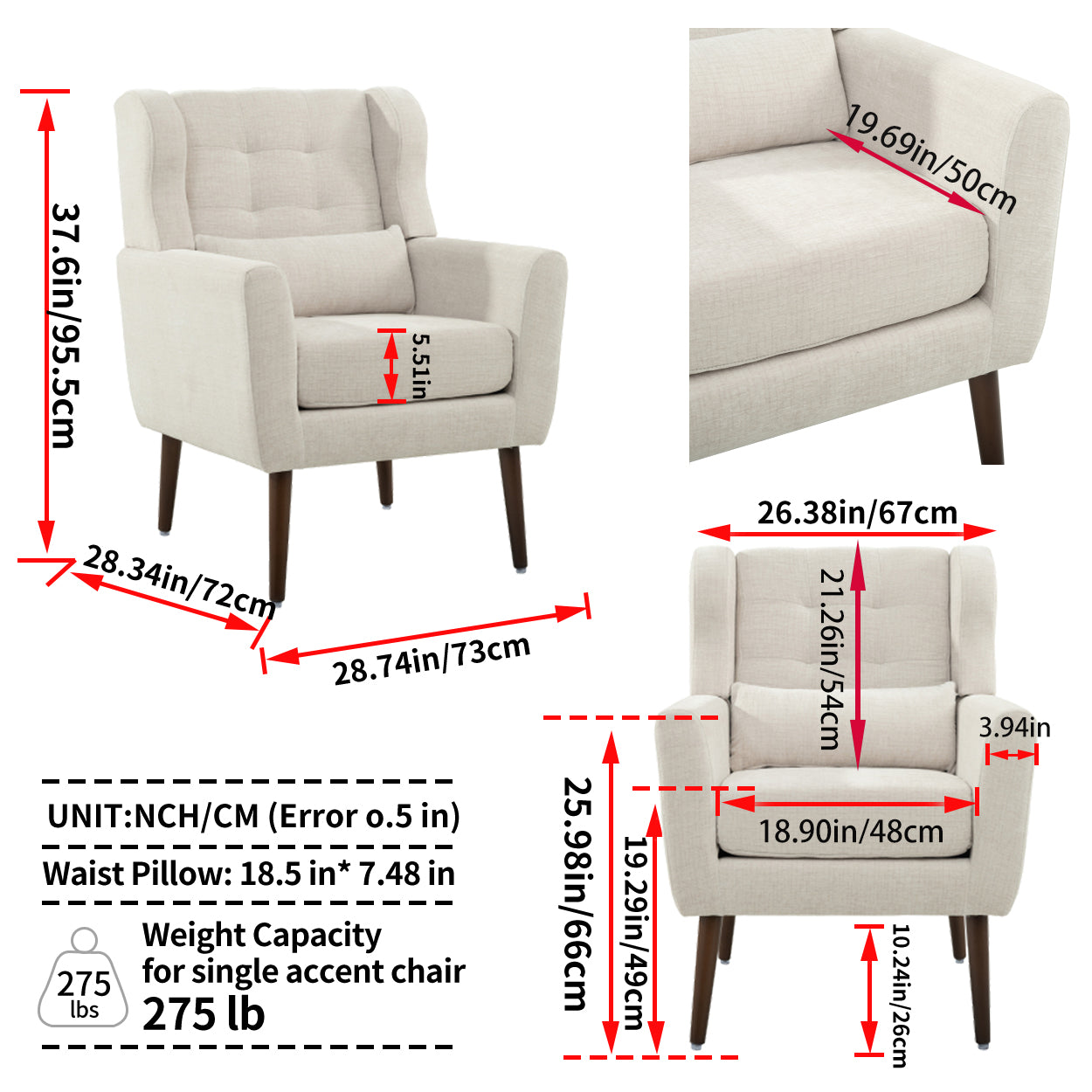 Modern Accent Chair Upholstered Foam Filled Living Room Chairs Comfy Reading Chair Mid Century Modern Chair with Chenille Fabric Lounge Arm Chairs Armchair for Living Room Bedroom (Beige)