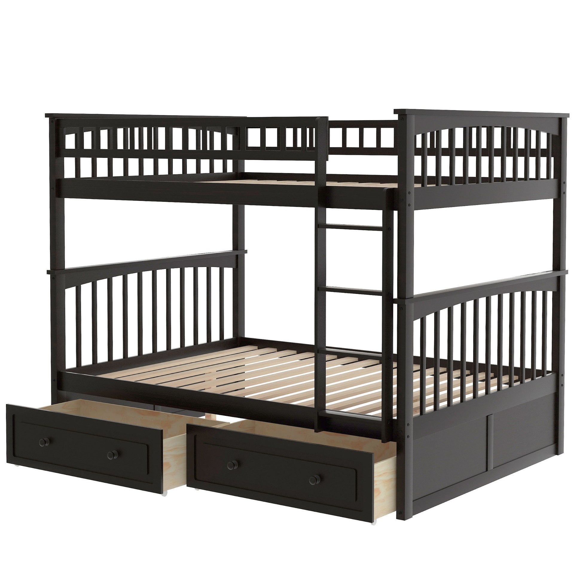 Full over Full Bunk Bed with Drawers, Convertible Beds, Espresso