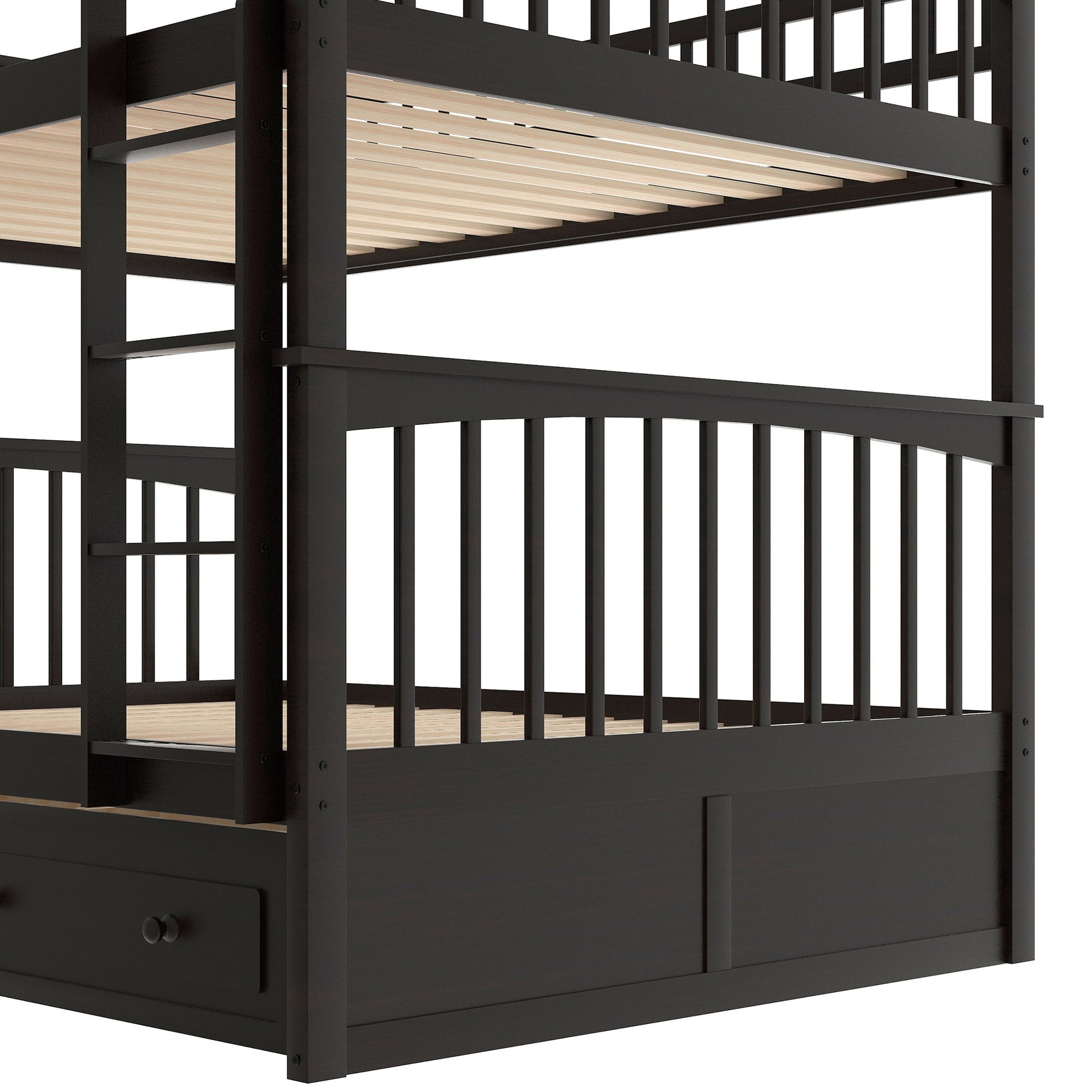 Full over Full Bunk Bed with Drawers, Convertible Beds, Espresso