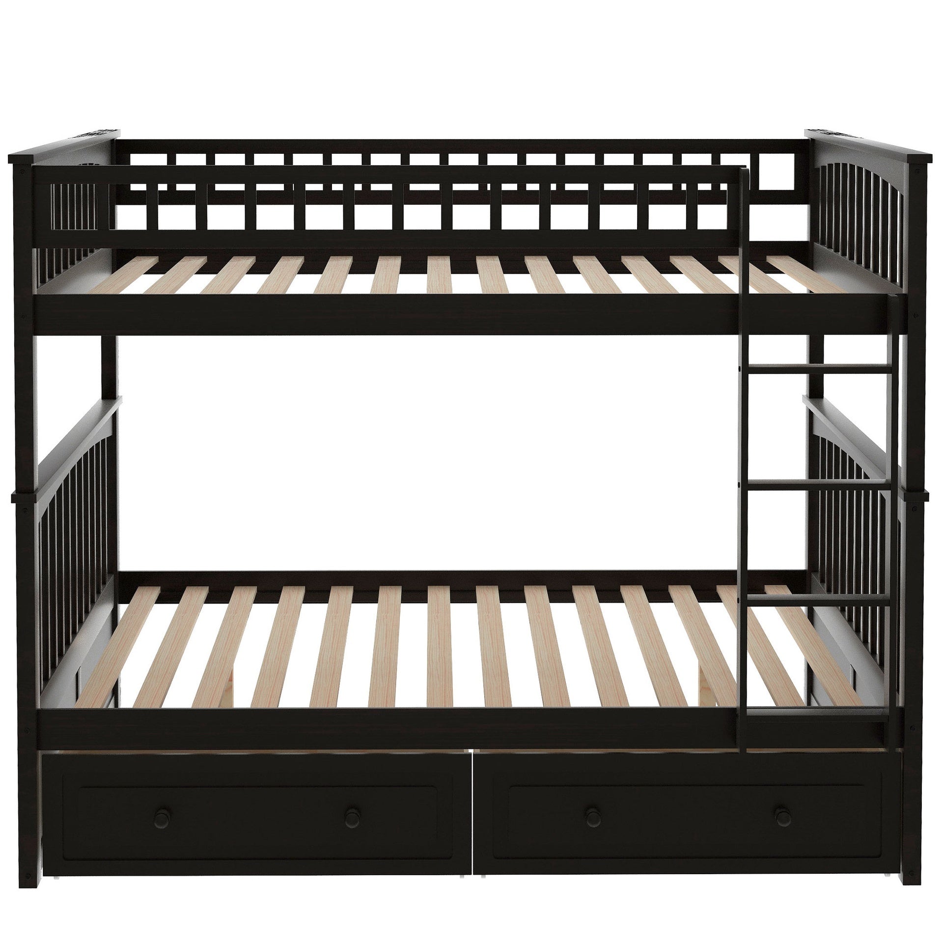 Full over Full Bunk Bed with Drawers, Convertible Beds, Espresso
