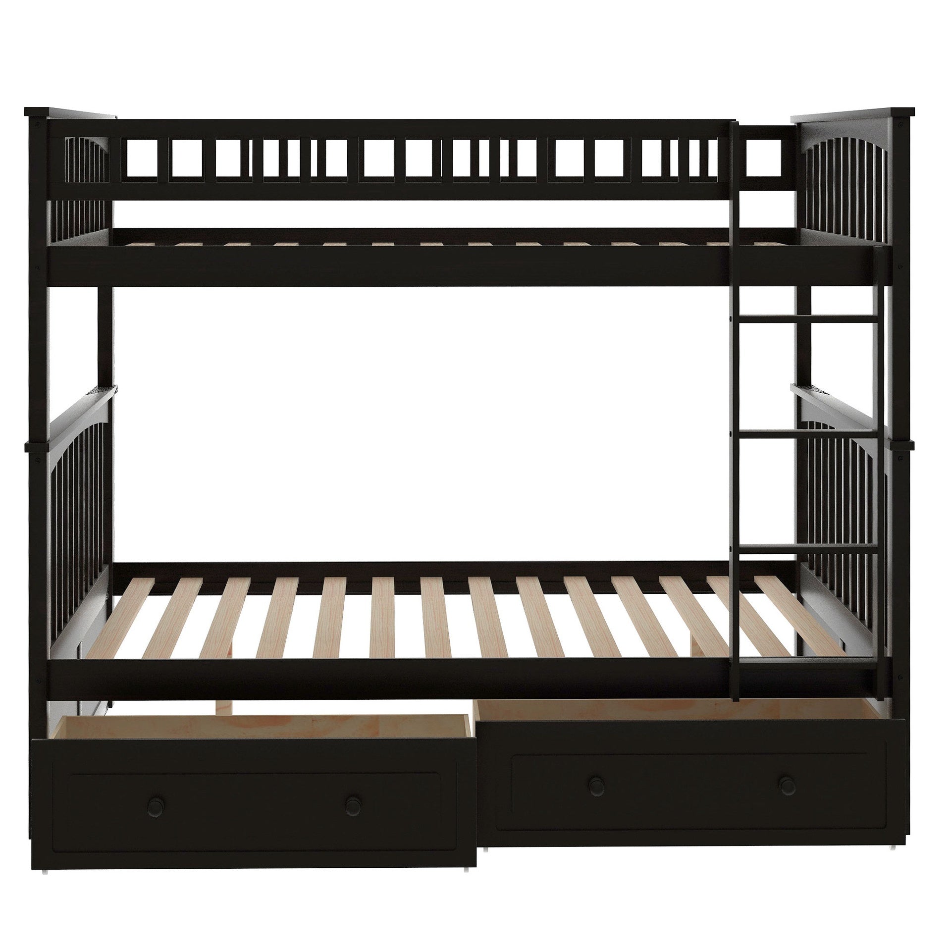 Full over Full Bunk Bed with Drawers, Convertible Beds, Espresso