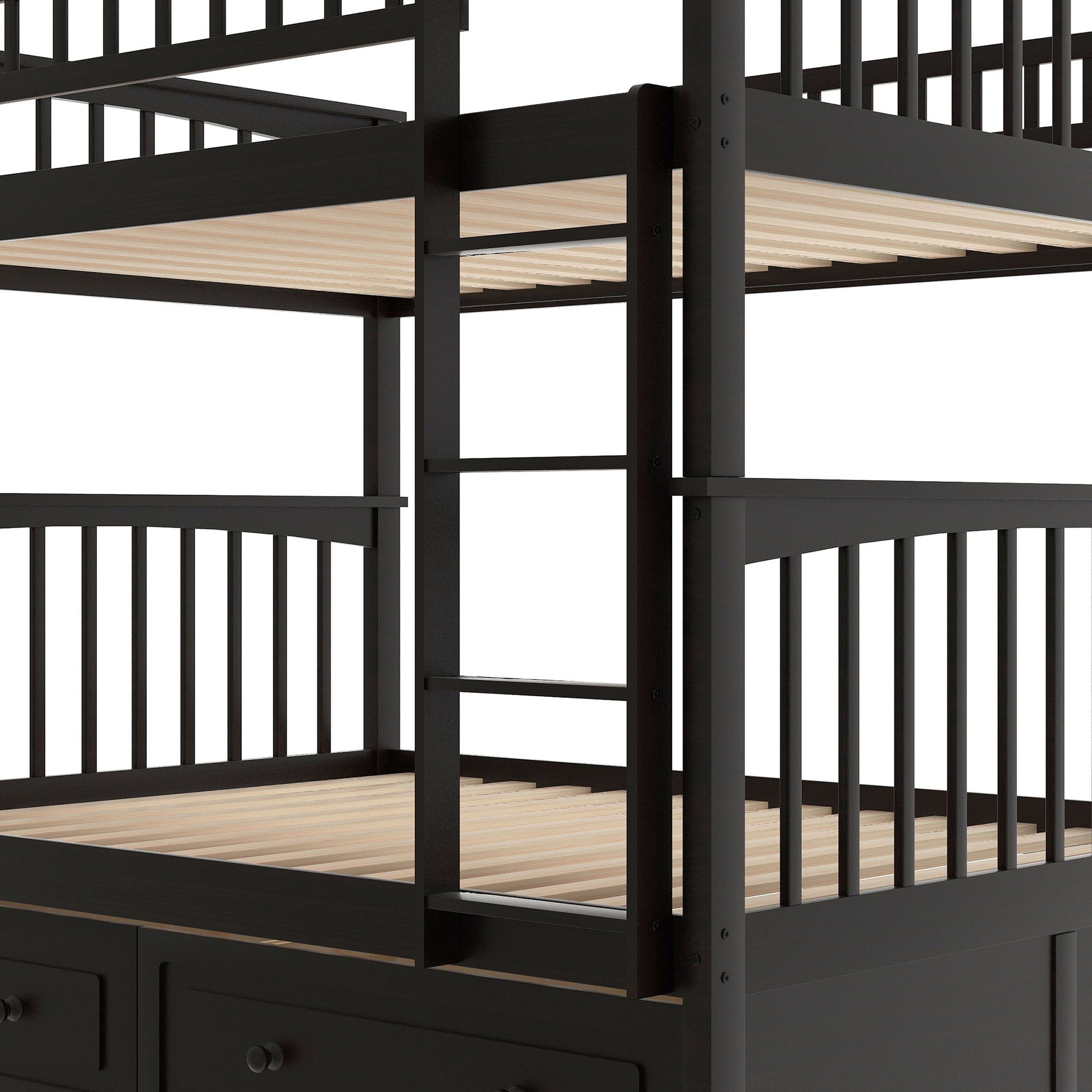 Full over Full Bunk Bed with Drawers, Convertible Beds, Espresso