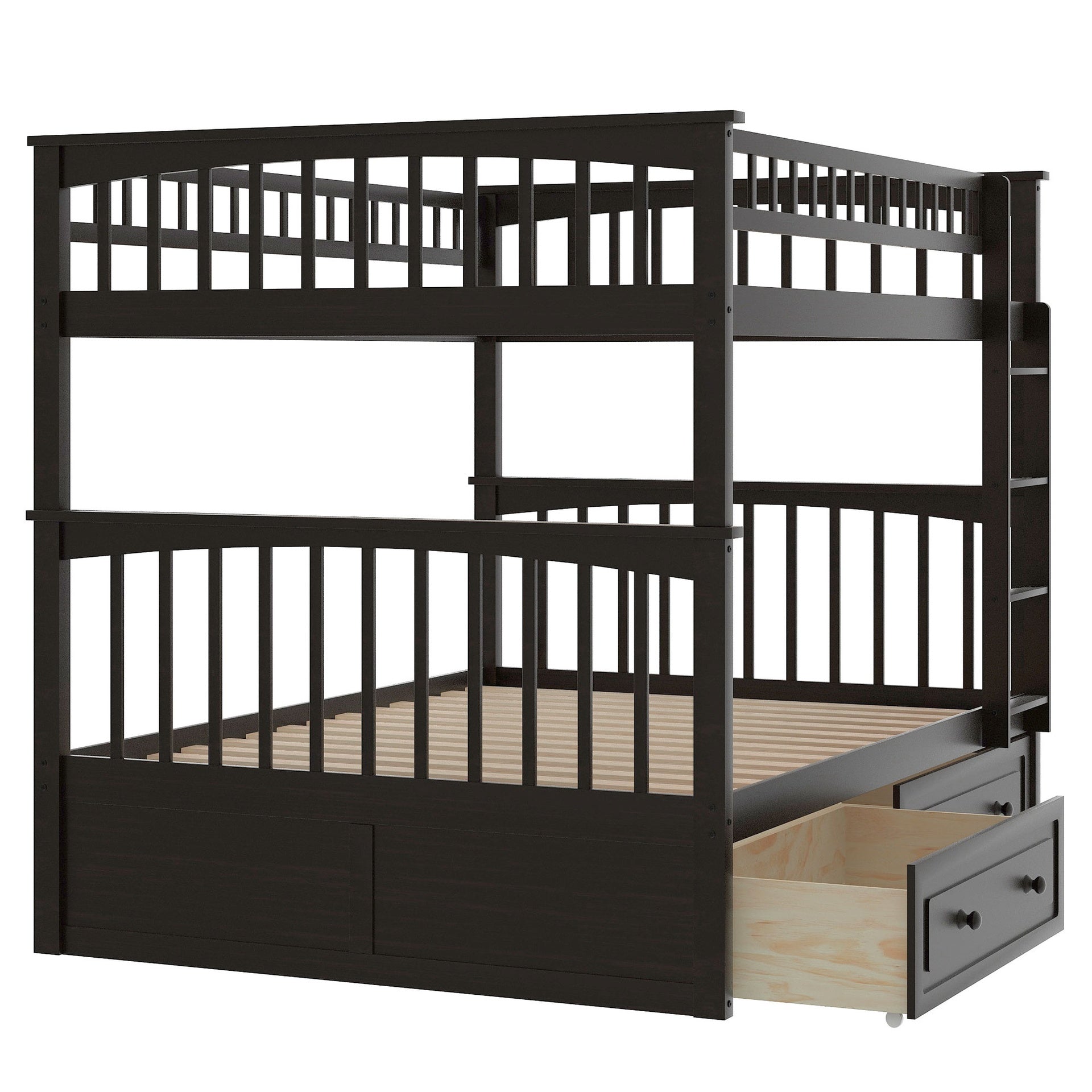 Full over Full Bunk Bed with Drawers, Convertible Beds, Espresso
