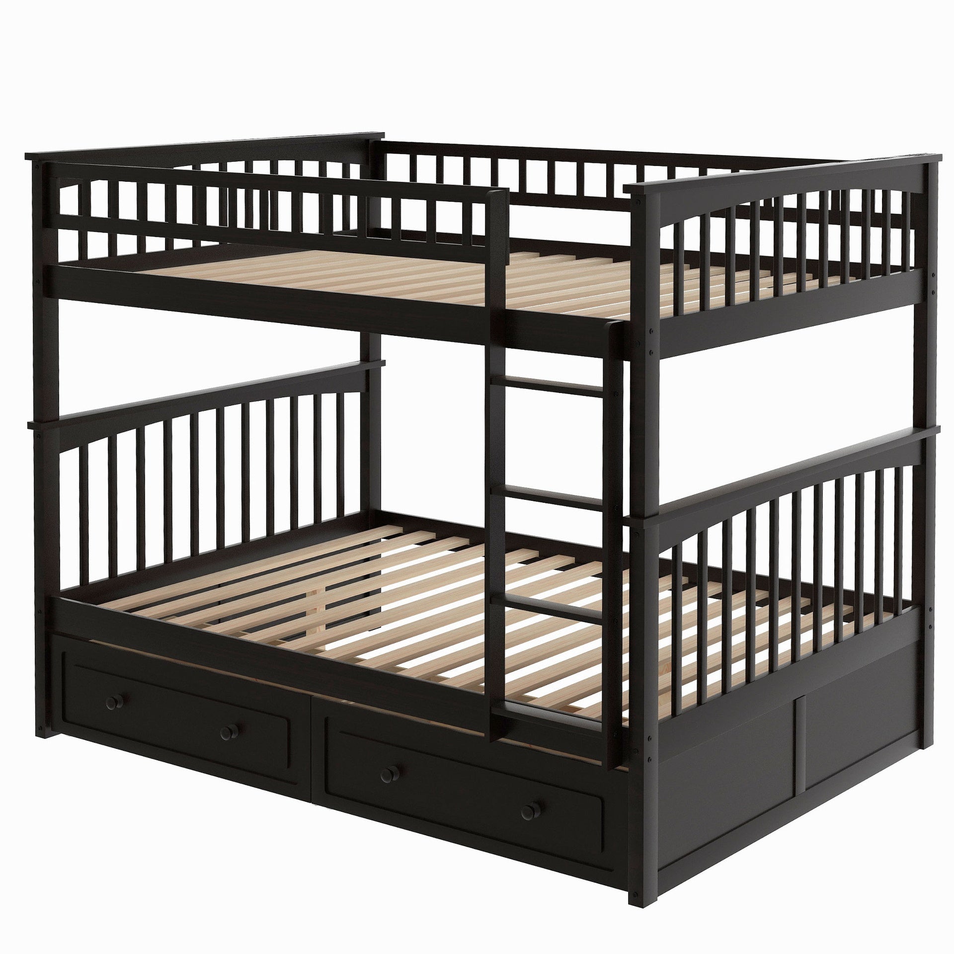 Full over Full Bunk Bed with Drawers, Convertible Beds, Espresso