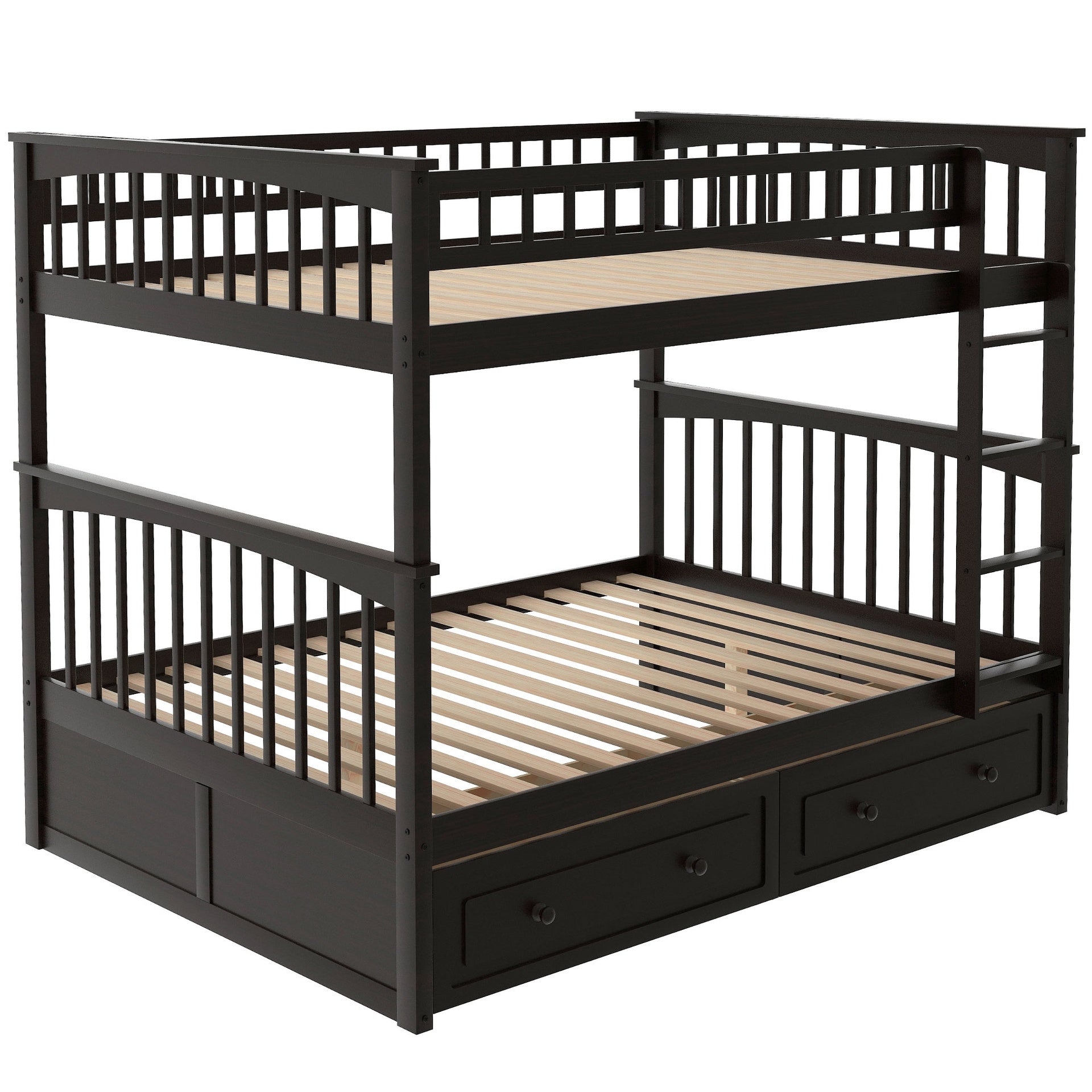 Full over Full Bunk Bed with Drawers, Convertible Beds, Espresso
