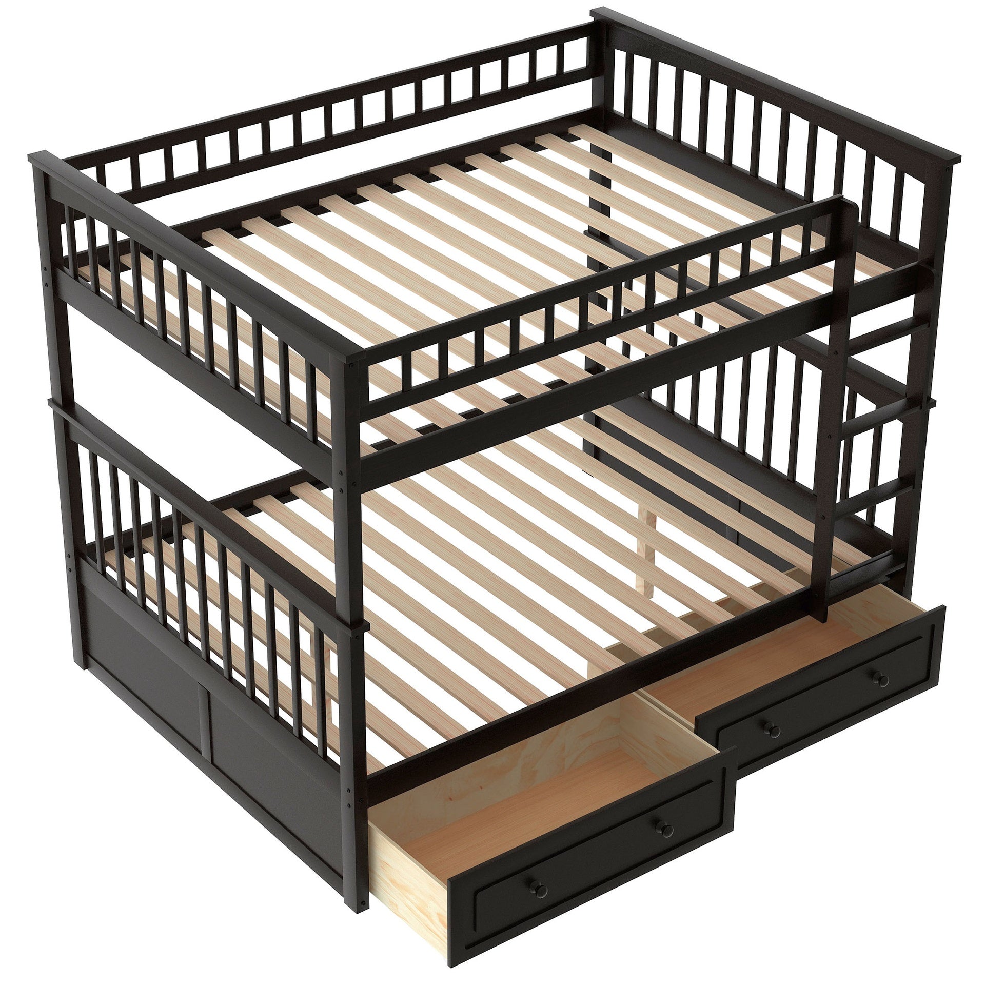 Full over Full Bunk Bed with Drawers, Convertible Beds, Espresso