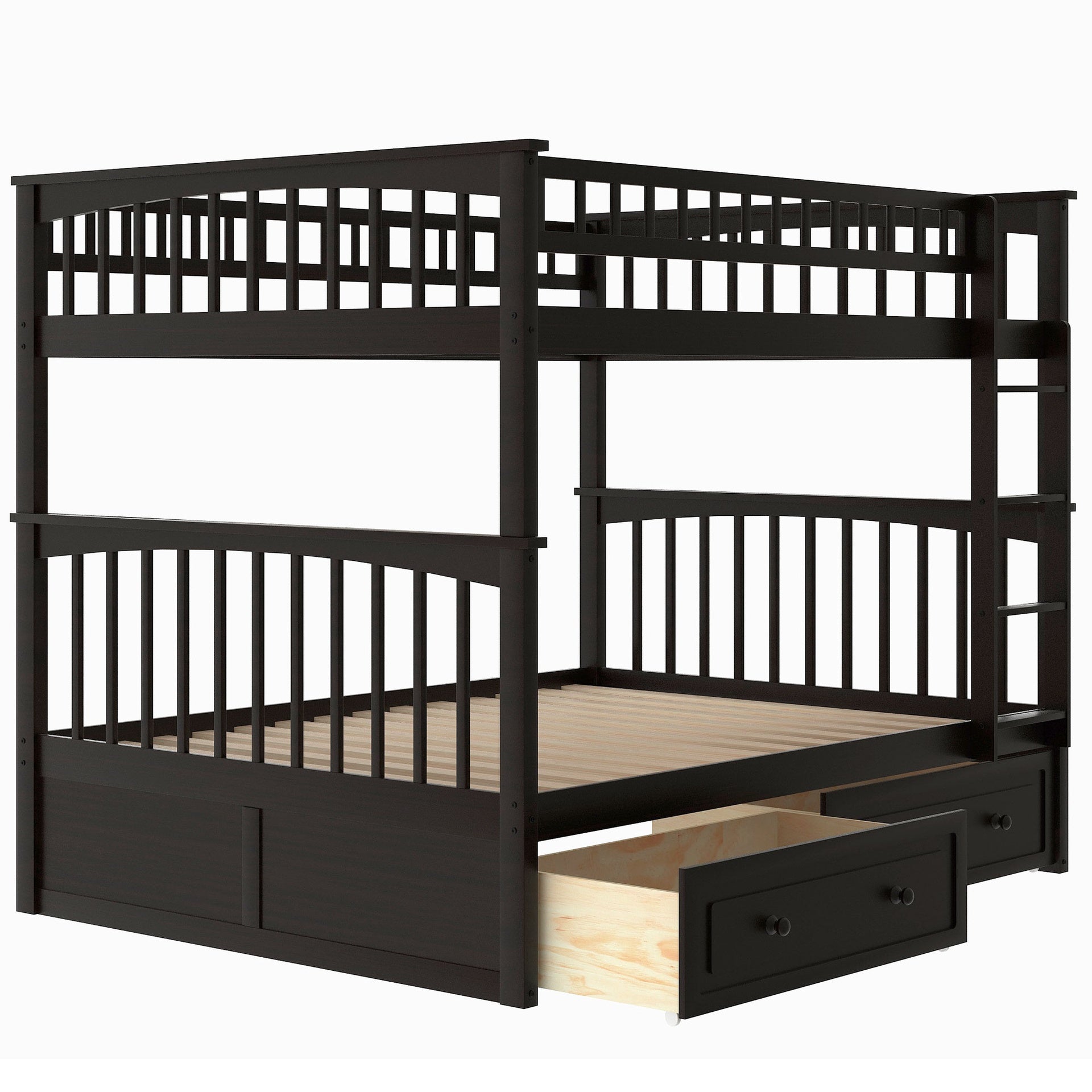 Full over Full Bunk Bed with Drawers, Convertible Beds, Espresso