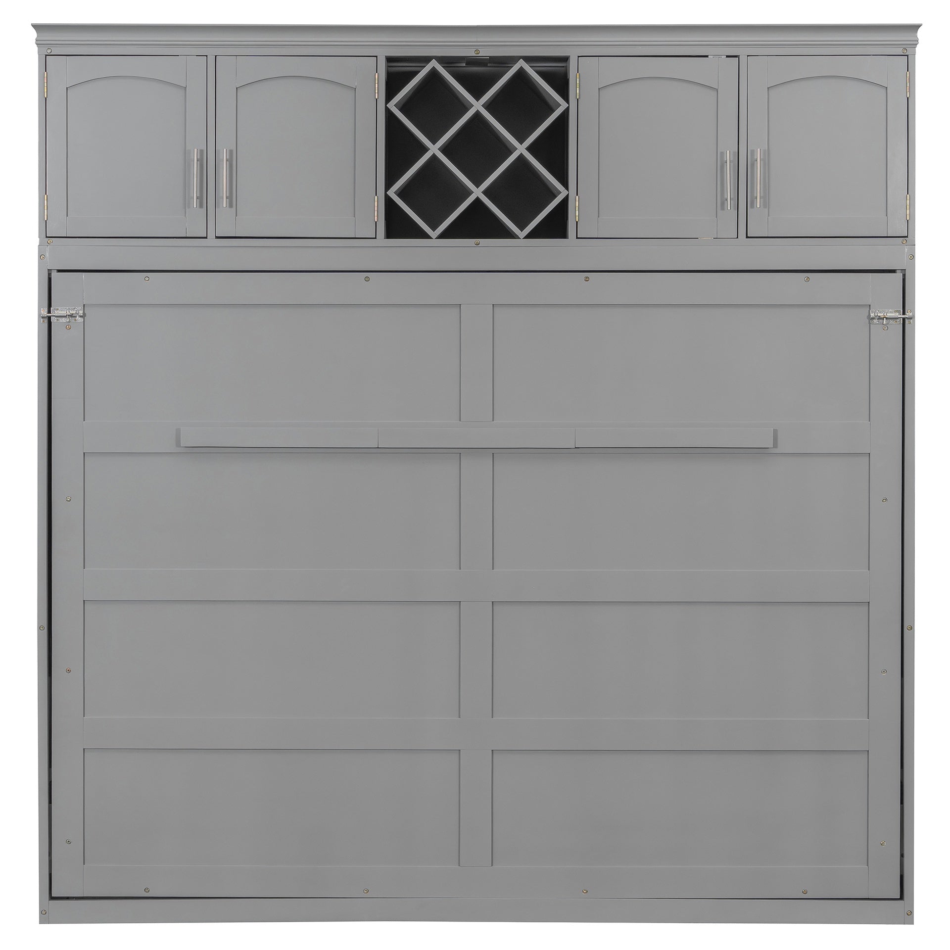 Queen Size Murphy Bed Wall Bed with Top Cabinets & Wine Rack ,Gray(OLD SKU:LP000879AAE)