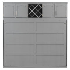 Queen Size Murphy Bed Wall Bed with Top Cabinets & Wine Rack ,Gray(OLD SKU:LP000879AAE)
