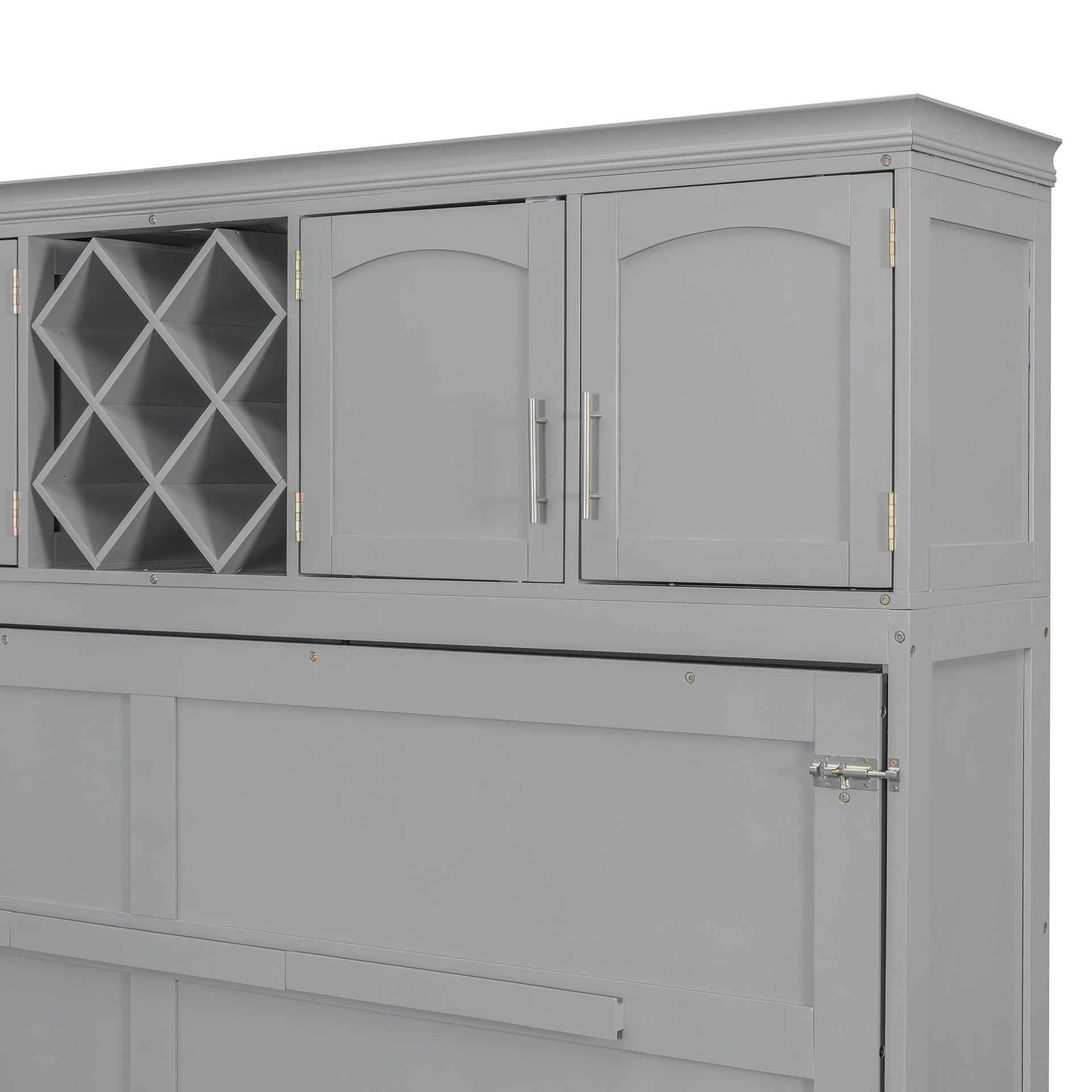 Queen Size Murphy Bed Wall Bed with Top Cabinets & Wine Rack ,Gray(OLD SKU:LP000879AAE)