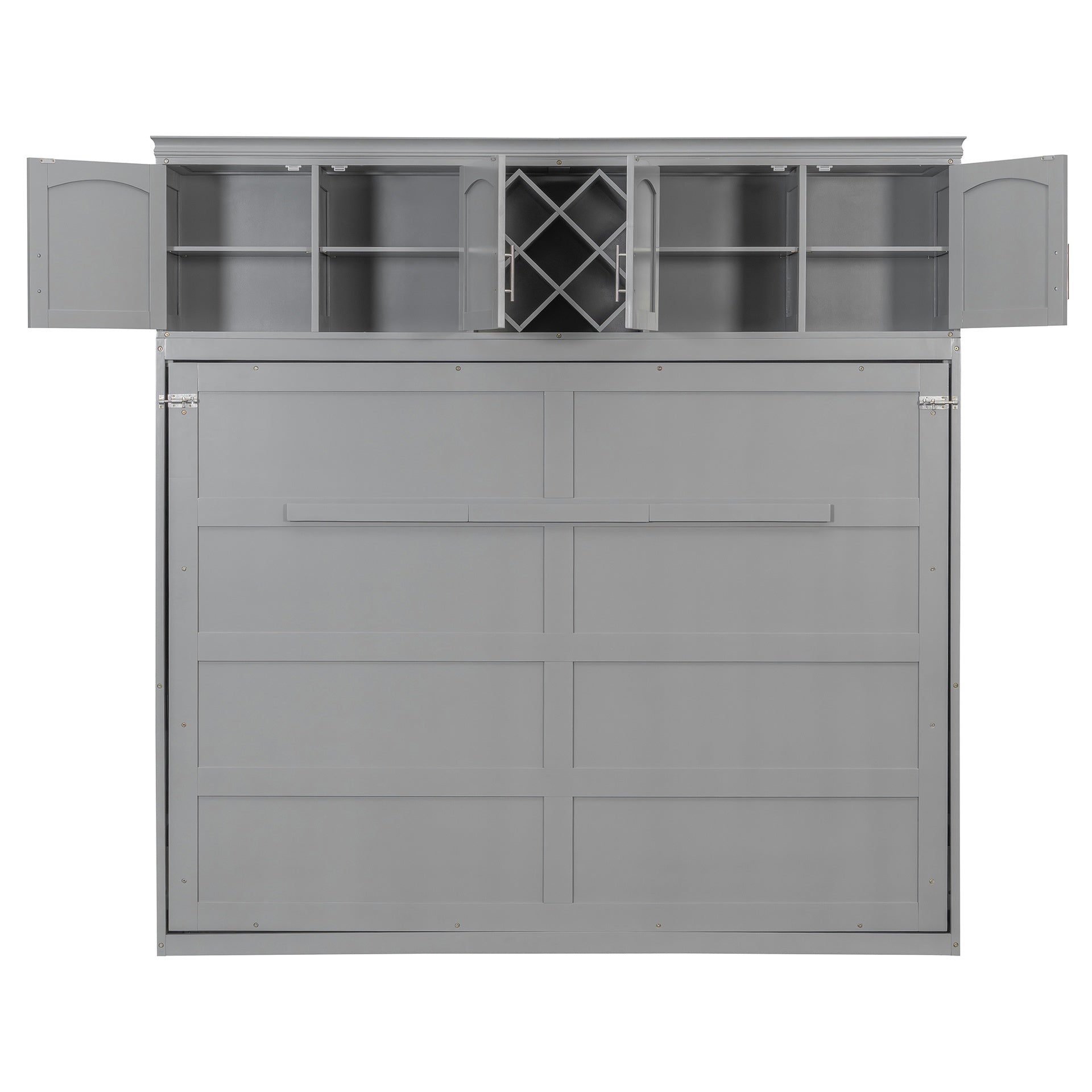 Queen Size Murphy Bed Wall Bed with Top Cabinets & Wine Rack ,Gray(OLD SKU:LP000879AAE)