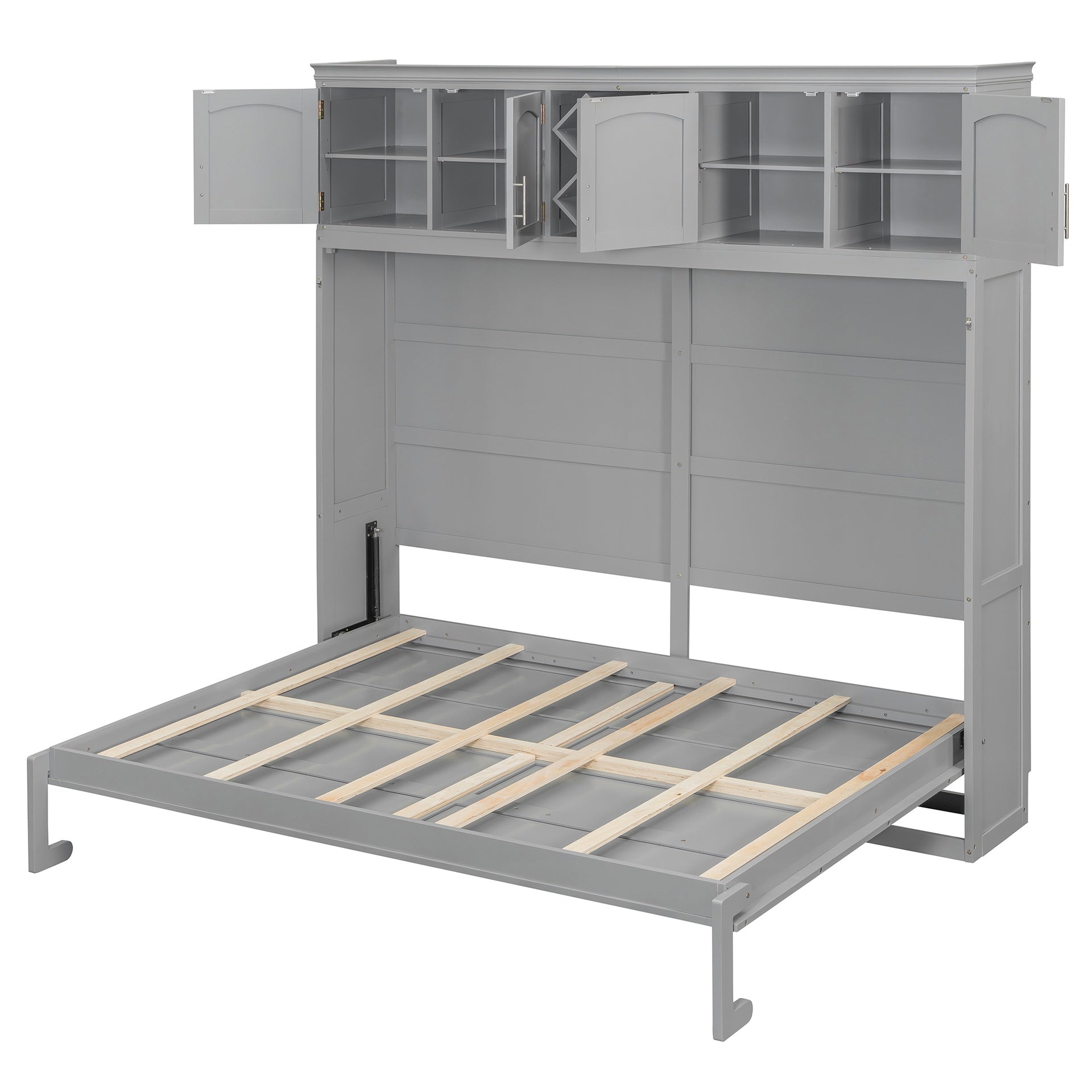Queen Size Murphy Bed Wall Bed with Top Cabinets & Wine Rack ,Gray(OLD SKU:LP000879AAE)