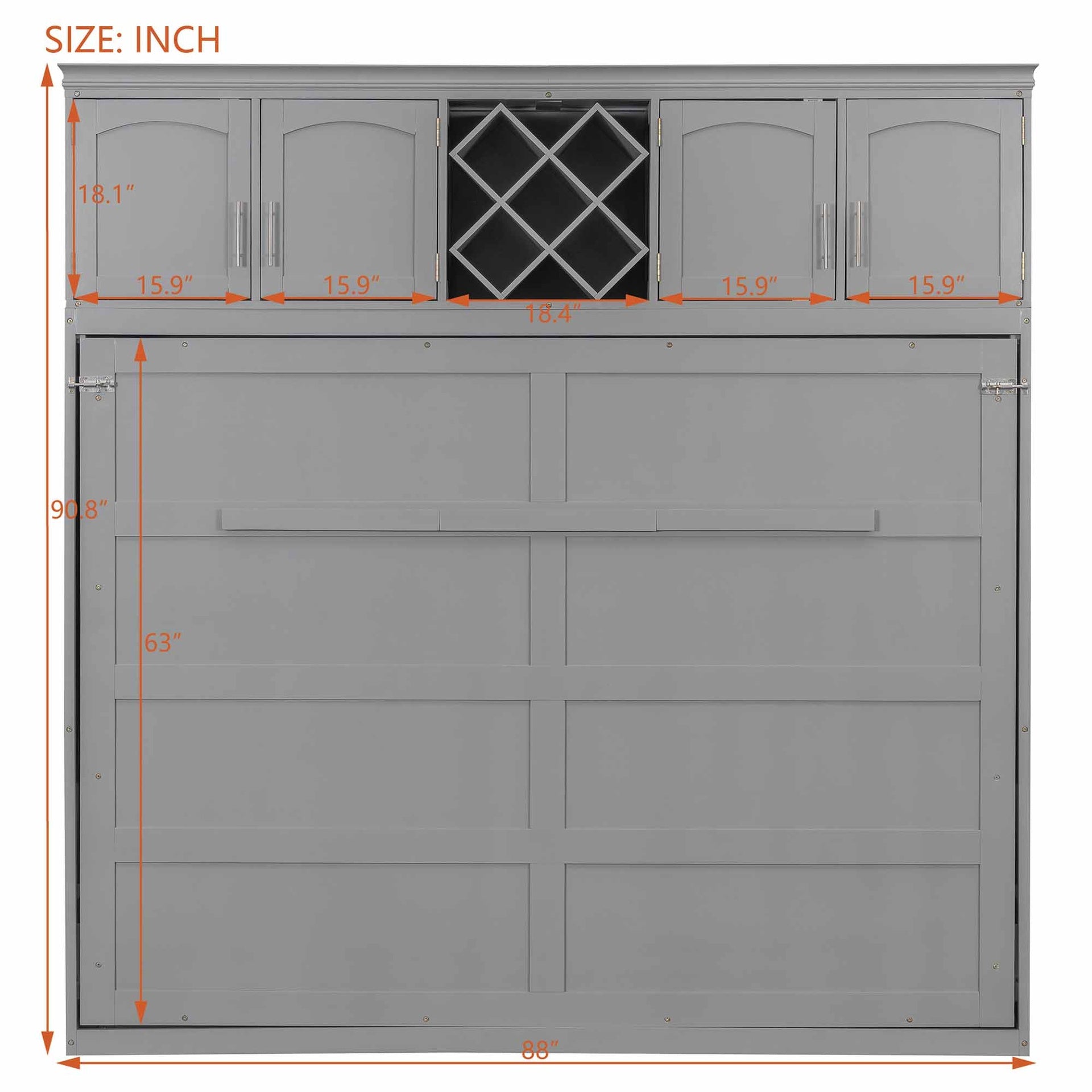 Queen Size Murphy Bed Wall Bed with Top Cabinets & Wine Rack ,Gray(OLD SKU:LP000879AAE)