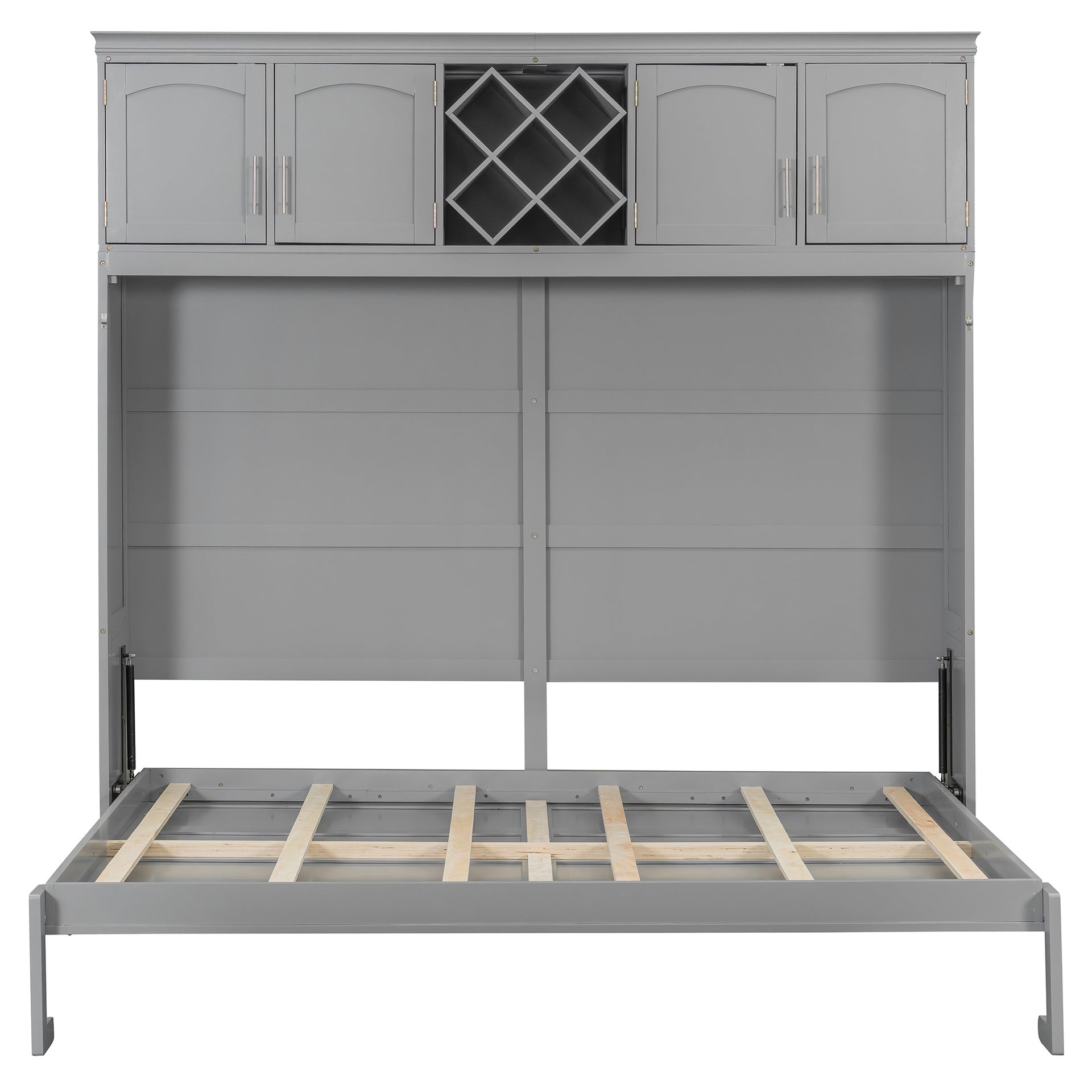 Queen Size Murphy Bed Wall Bed with Top Cabinets & Wine Rack ,Gray(OLD SKU:LP000879AAE)
