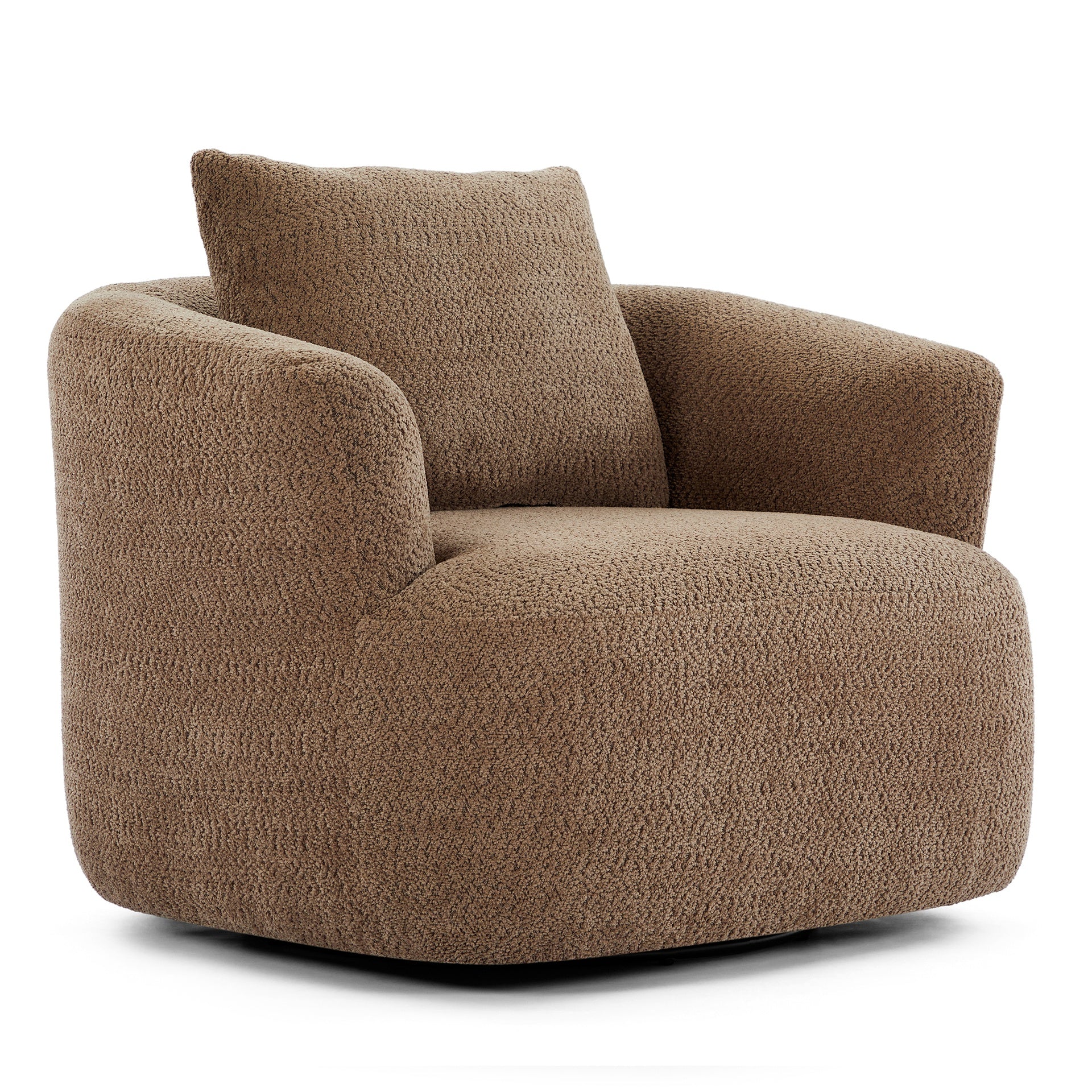 360° Swivel Chair, 38.2" Accent Chair Sofa, Upholstered Swivel Barrel Sofa Chair with a Throw Pillow for Living Room, Bedroom, Office and Hotel, Dark Brown