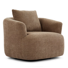 360° Swivel Chair, 38.2" Accent Chair Sofa, Upholstered Swivel Barrel Sofa Chair with a Throw Pillow for Living Room, Bedroom, Office and Hotel, Dark Brown