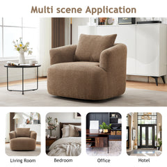 360° Swivel Chair, 38.2" Accent Chair Sofa, Upholstered Swivel Barrel Sofa Chair with a Throw Pillow for Living Room, Bedroom, Office and Hotel, Dark Brown