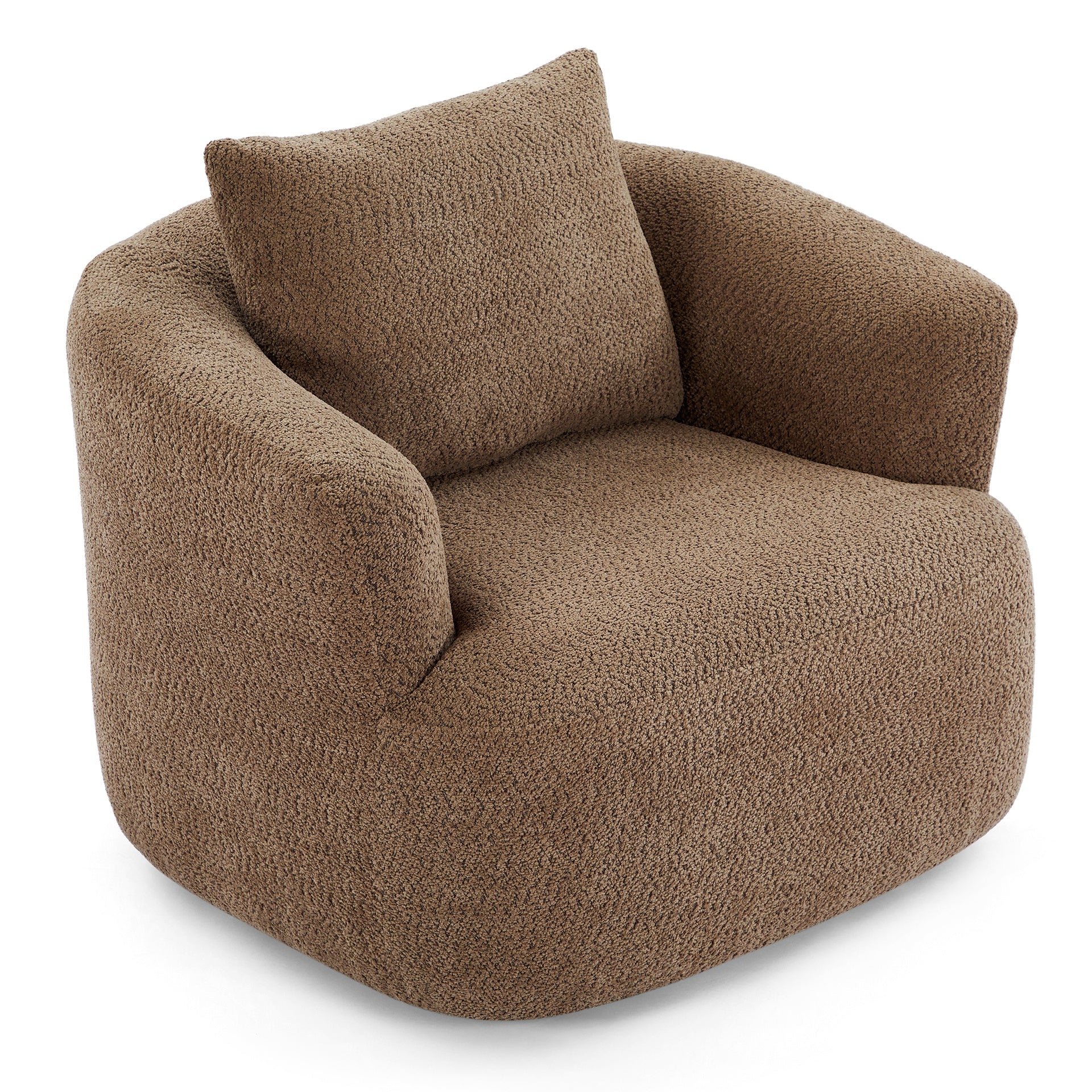 360° Swivel Chair, 38.2" Accent Chair Sofa, Upholstered Swivel Barrel Sofa Chair with a Throw Pillow for Living Room, Bedroom, Office and Hotel, Dark Brown