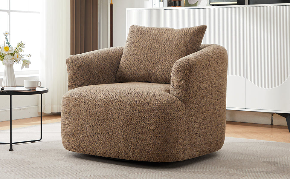 360° Swivel Chair, 38.2" Accent Chair Sofa, Upholstered Swivel Barrel Sofa Chair with a Throw Pillow for Living Room, Bedroom, Office and Hotel, Dark Brown