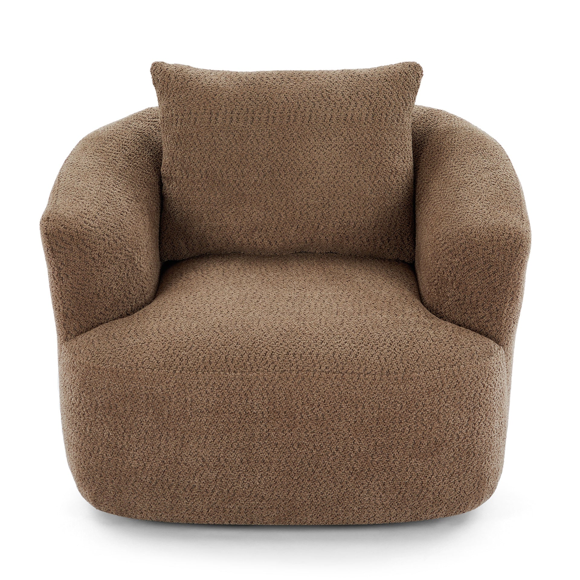 360° Swivel Chair, 38.2" Accent Chair Sofa, Upholstered Swivel Barrel Sofa Chair with a Throw Pillow for Living Room, Bedroom, Office and Hotel, Dark Brown