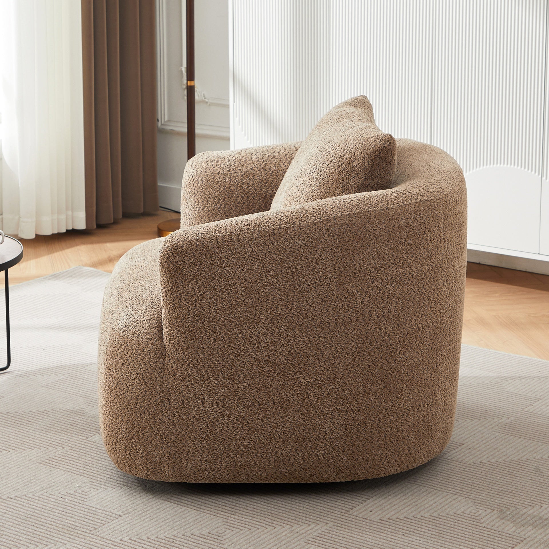 360° Swivel Chair, 38.2" Accent Chair Sofa, Upholstered Swivel Barrel Sofa Chair with a Throw Pillow for Living Room, Bedroom, Office and Hotel, Dark Brown