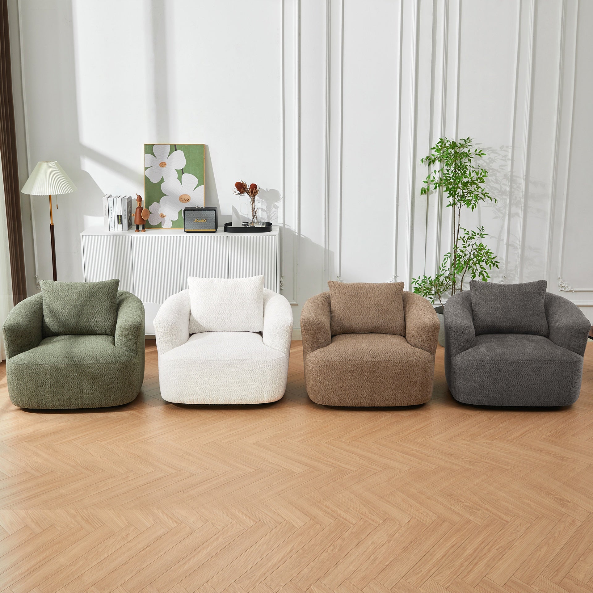 360° Swivel Chair, 38.2" Accent Chair Sofa, Upholstered Swivel Barrel Sofa Chair with a Throw Pillow for Living Room, Bedroom, Office and Hotel, Dark Brown