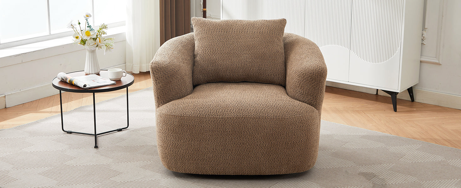 360° Swivel Chair, 38.2" Accent Chair Sofa, Upholstered Swivel Barrel Sofa Chair with a Throw Pillow for Living Room, Bedroom, Office and Hotel, Dark Brown