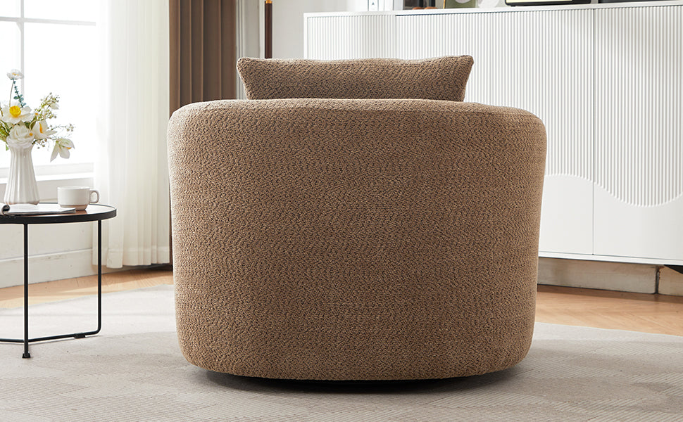 360° Swivel Chair, 38.2" Accent Chair Sofa, Upholstered Swivel Barrel Sofa Chair with a Throw Pillow for Living Room, Bedroom, Office and Hotel, Dark Brown