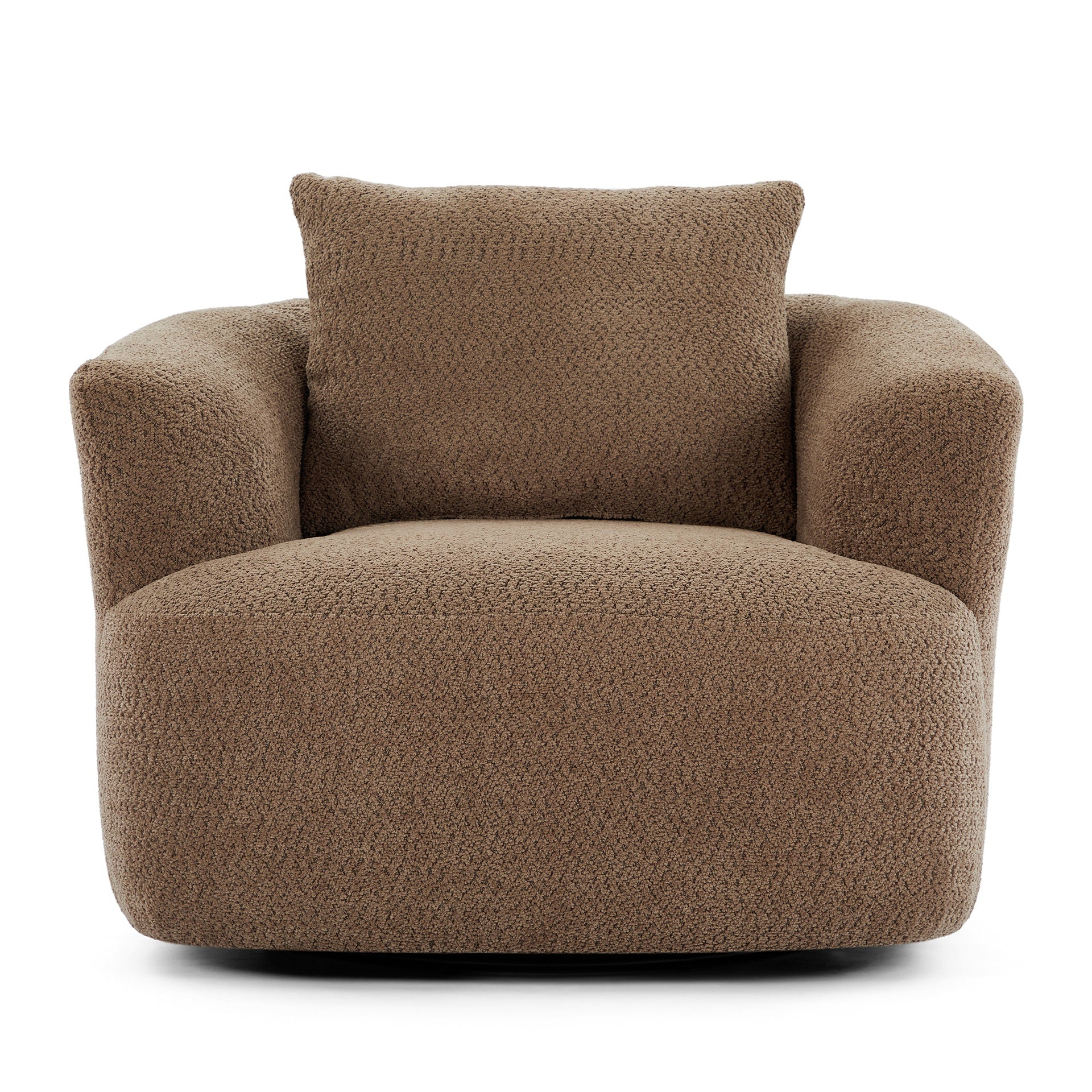 360° Swivel Chair, 38.2" Accent Chair Sofa, Upholstered Swivel Barrel Sofa Chair with a Throw Pillow for Living Room, Bedroom, Office and Hotel, Dark Brown