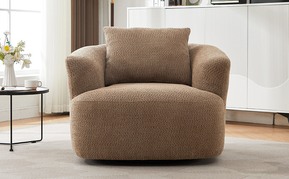 360° Swivel Chair, 38.2" Accent Chair Sofa, Upholstered Swivel Barrel Sofa Chair with a Throw Pillow for Living Room, Bedroom, Office and Hotel, Dark Brown