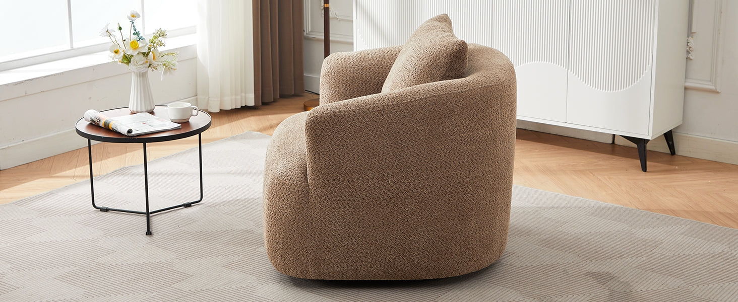 360° Swivel Chair, 38.2" Accent Chair Sofa, Upholstered Swivel Barrel Sofa Chair with a Throw Pillow for Living Room, Bedroom, Office and Hotel, Dark Brown
