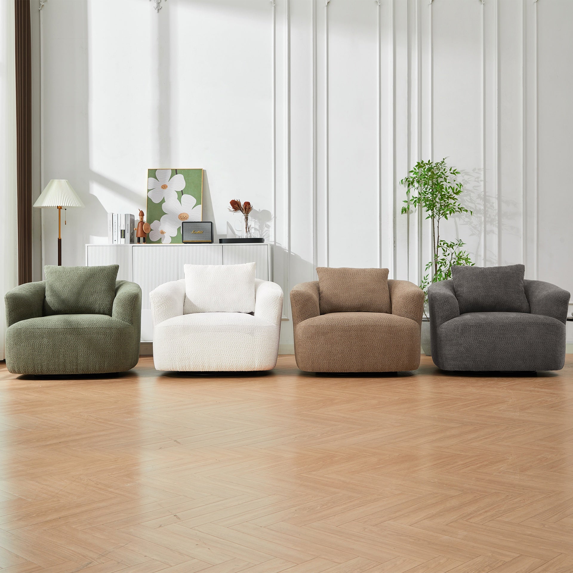 360° Swivel Chair, 38.2" Accent Chair Sofa, Upholstered Swivel Barrel Sofa Chair with a Throw Pillow for Living Room, Bedroom, Office and Hotel, Dark Brown