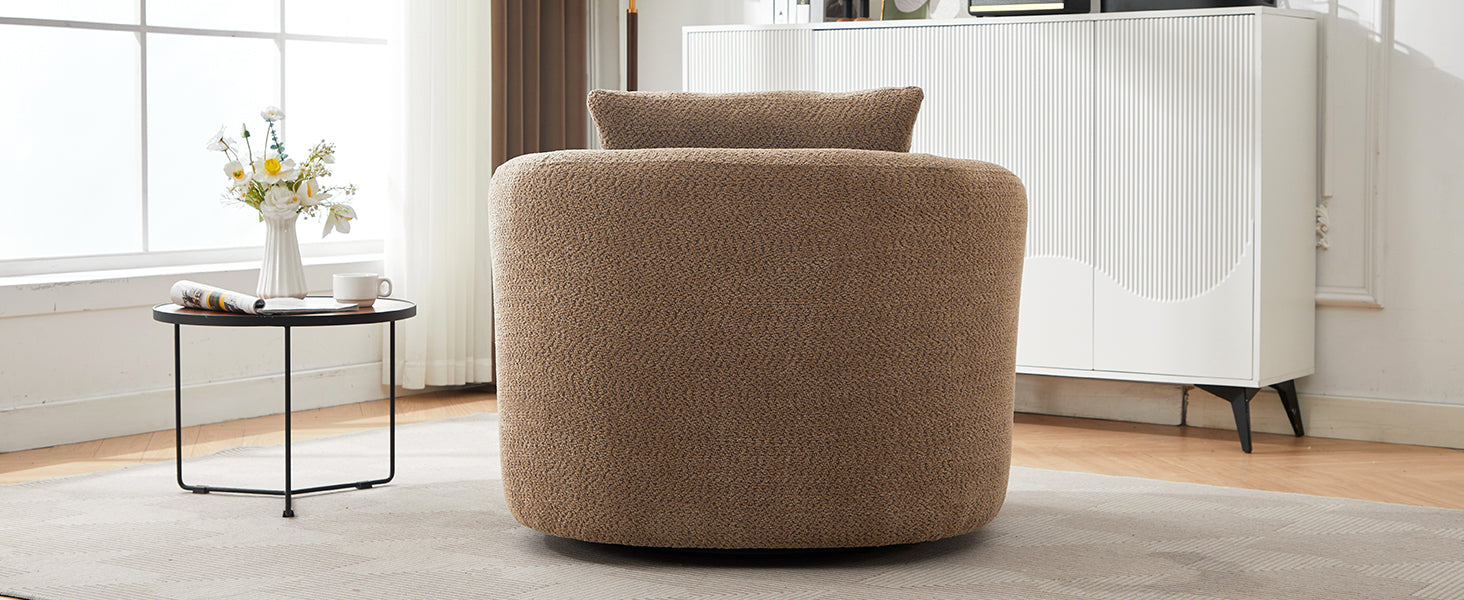 360° Swivel Chair, 38.2" Accent Chair Sofa, Upholstered Swivel Barrel Sofa Chair with a Throw Pillow for Living Room, Bedroom, Office and Hotel, Dark Brown