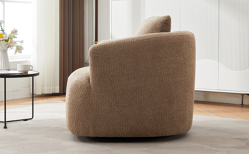 360° Swivel Chair, 38.2" Accent Chair Sofa, Upholstered Swivel Barrel Sofa Chair with a Throw Pillow for Living Room, Bedroom, Office and Hotel, Dark Brown