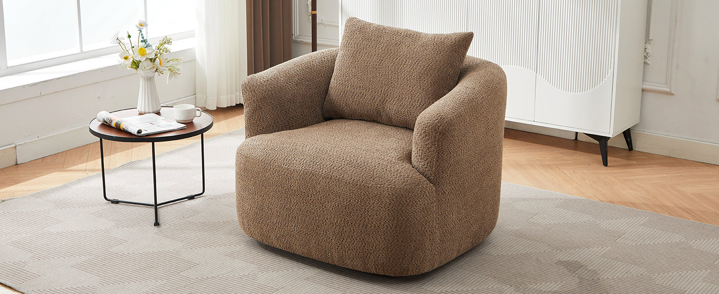 360° Swivel Chair, 38.2" Accent Chair Sofa, Upholstered Swivel Barrel Sofa Chair with a Throw Pillow for Living Room, Bedroom, Office and Hotel, Dark Brown