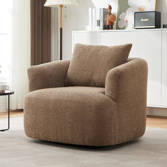 360° Swivel Chair, 38.2" Accent Chair Sofa, Upholstered Swivel Barrel Sofa Chair with a Throw Pillow for Living Room, Bedroom, Office and Hotel, Dark Brown