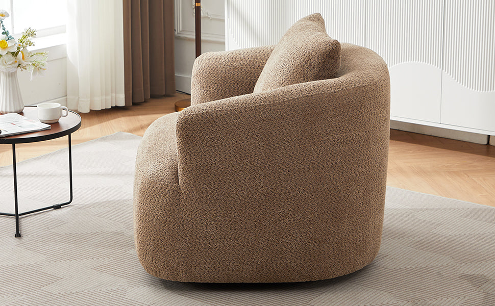 360° Swivel Chair, 38.2" Accent Chair Sofa, Upholstered Swivel Barrel Sofa Chair with a Throw Pillow for Living Room, Bedroom, Office and Hotel, Dark Brown
