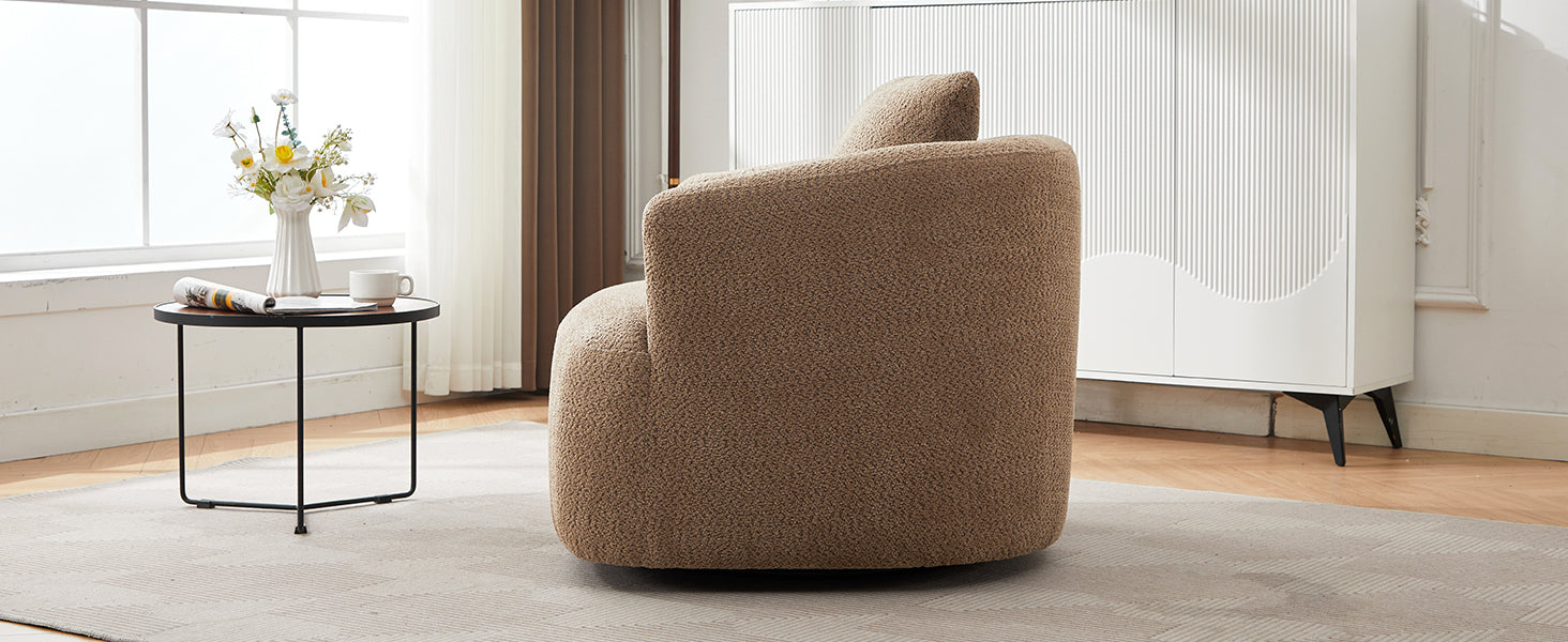 360° Swivel Chair, 38.2" Accent Chair Sofa, Upholstered Swivel Barrel Sofa Chair with a Throw Pillow for Living Room, Bedroom, Office and Hotel, Dark Brown