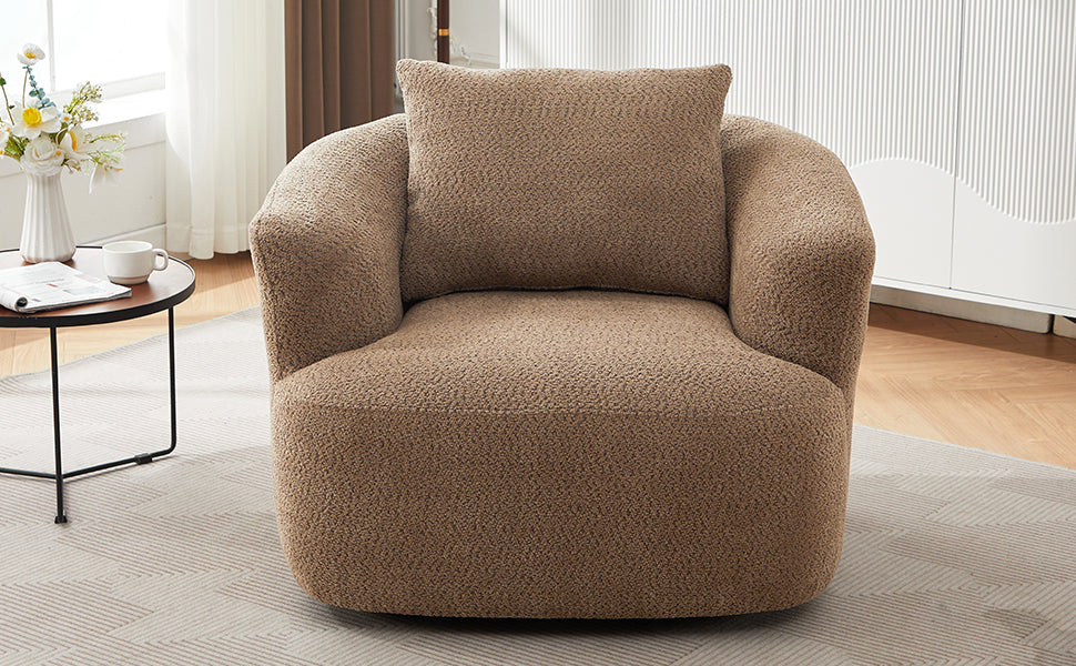 360° Swivel Chair, 38.2" Accent Chair Sofa, Upholstered Swivel Barrel Sofa Chair with a Throw Pillow for Living Room, Bedroom, Office and Hotel, Dark Brown