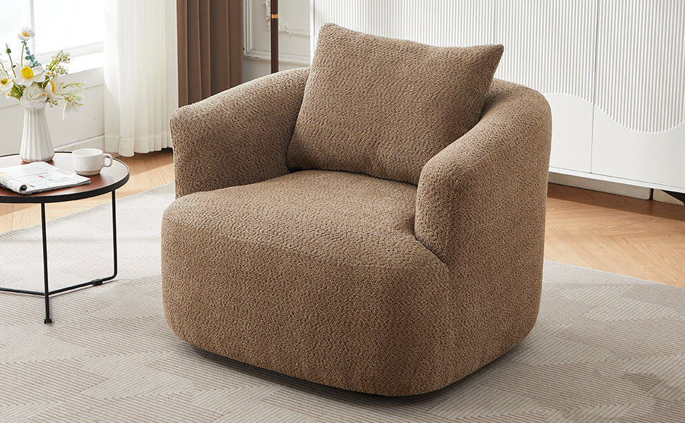 360° Swivel Chair, 38.2" Accent Chair Sofa, Upholstered Swivel Barrel Sofa Chair with a Throw Pillow for Living Room, Bedroom, Office and Hotel, Dark Brown